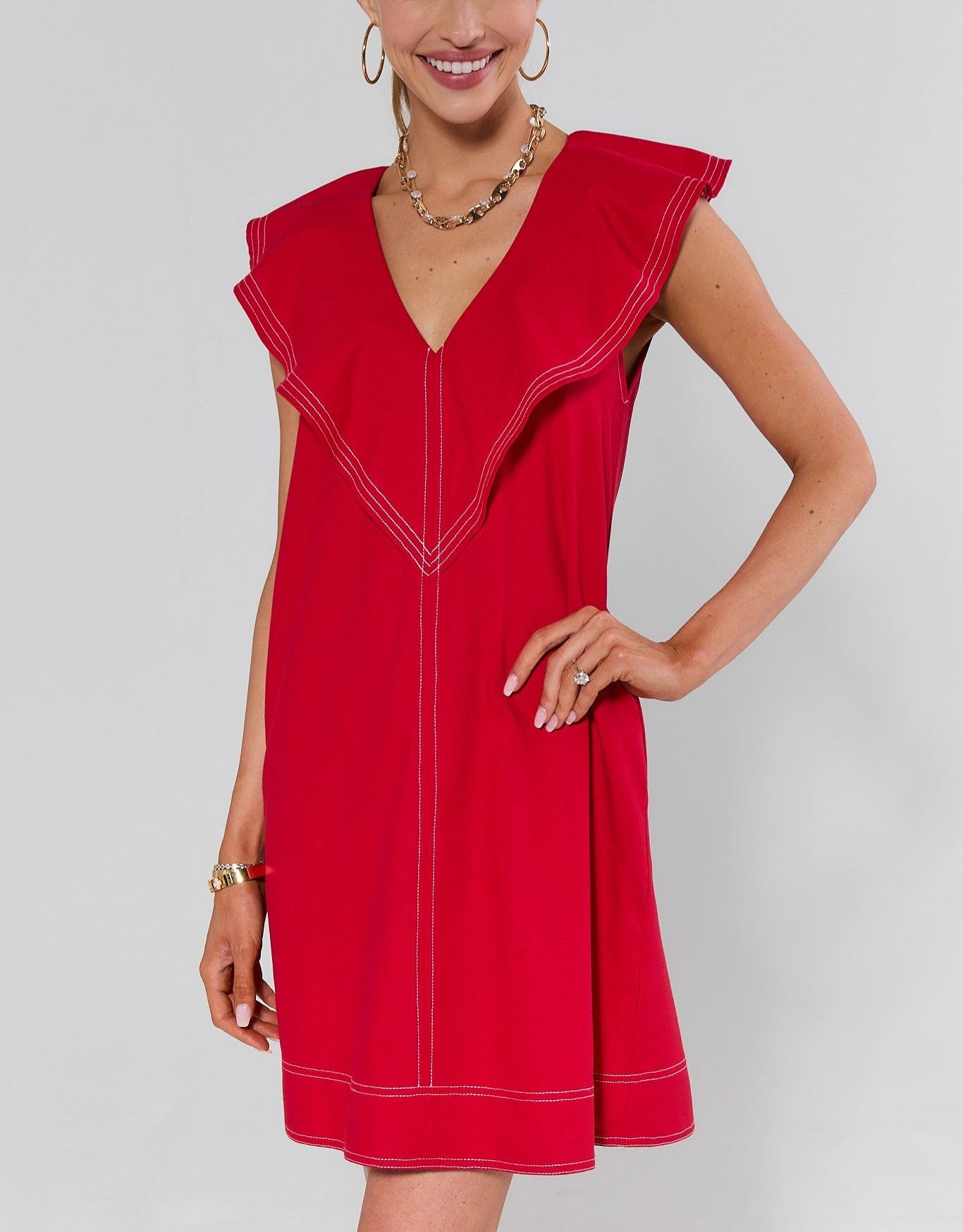  Ruffle V-Neck Sleeveless Short Dress