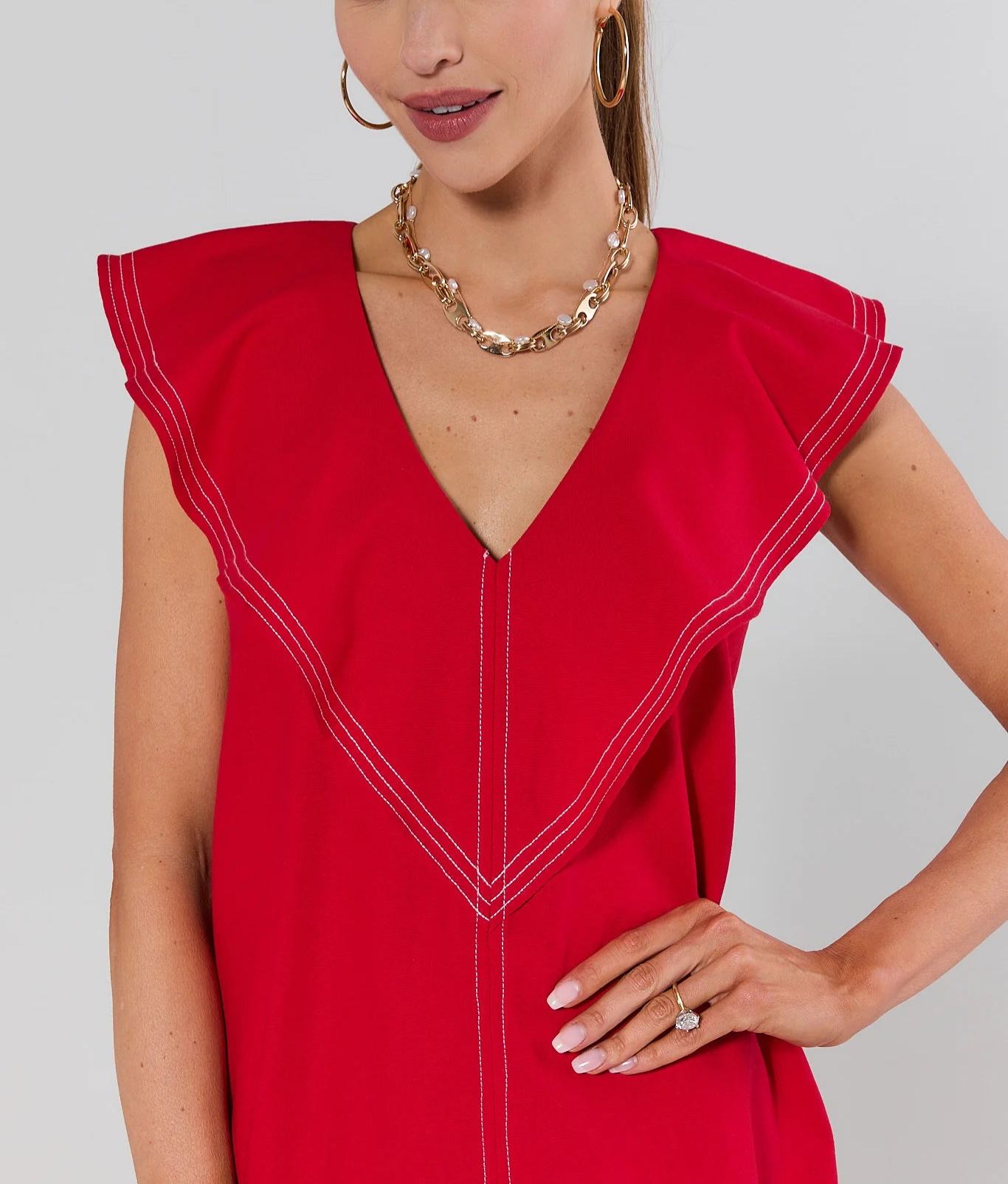  Ruffle V-Neck Sleeveless Short Dress