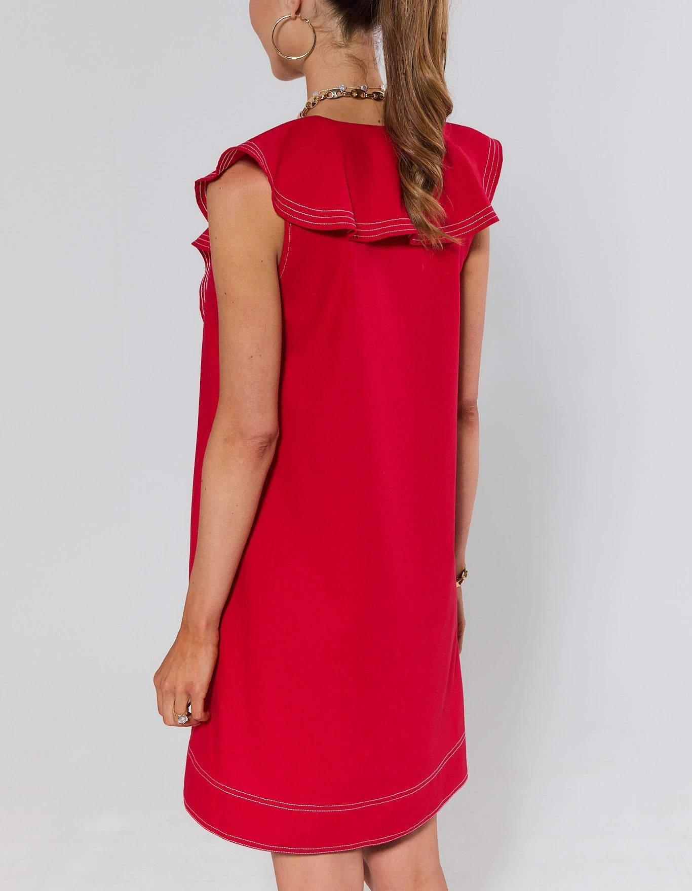  Ruffle V-Neck Sleeveless Short Dress