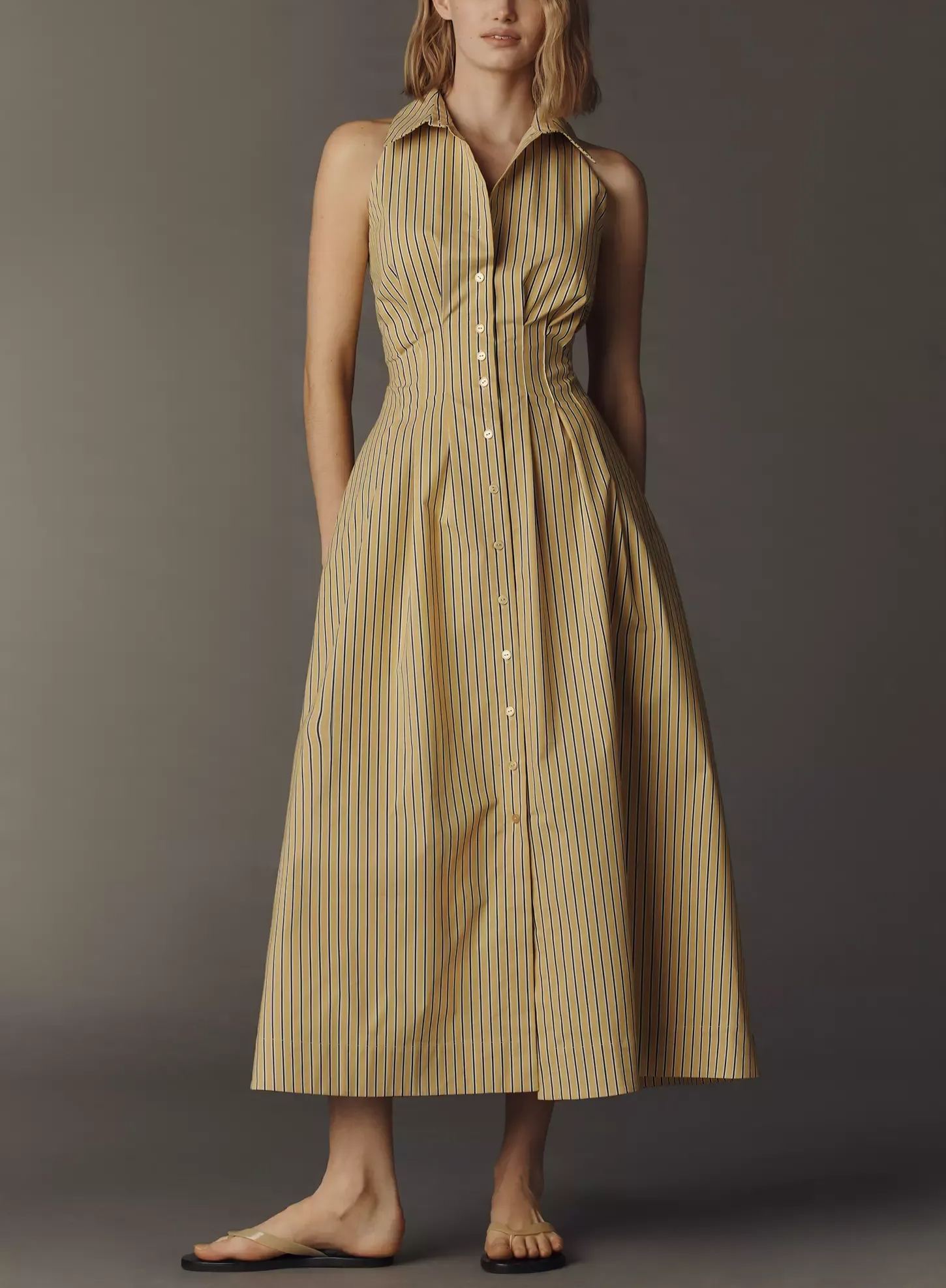Effortless Chic Striped Sleeveless Shirt Dress