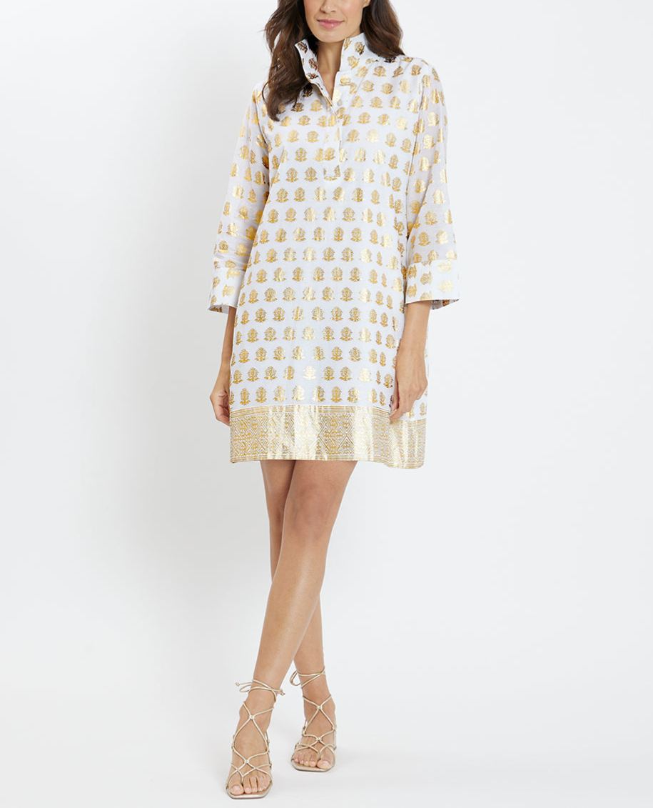 Royal Blue Gold Print Tunic Helen Dress