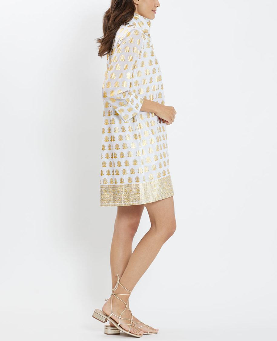 Royal Blue Gold Print Tunic Helen Dress