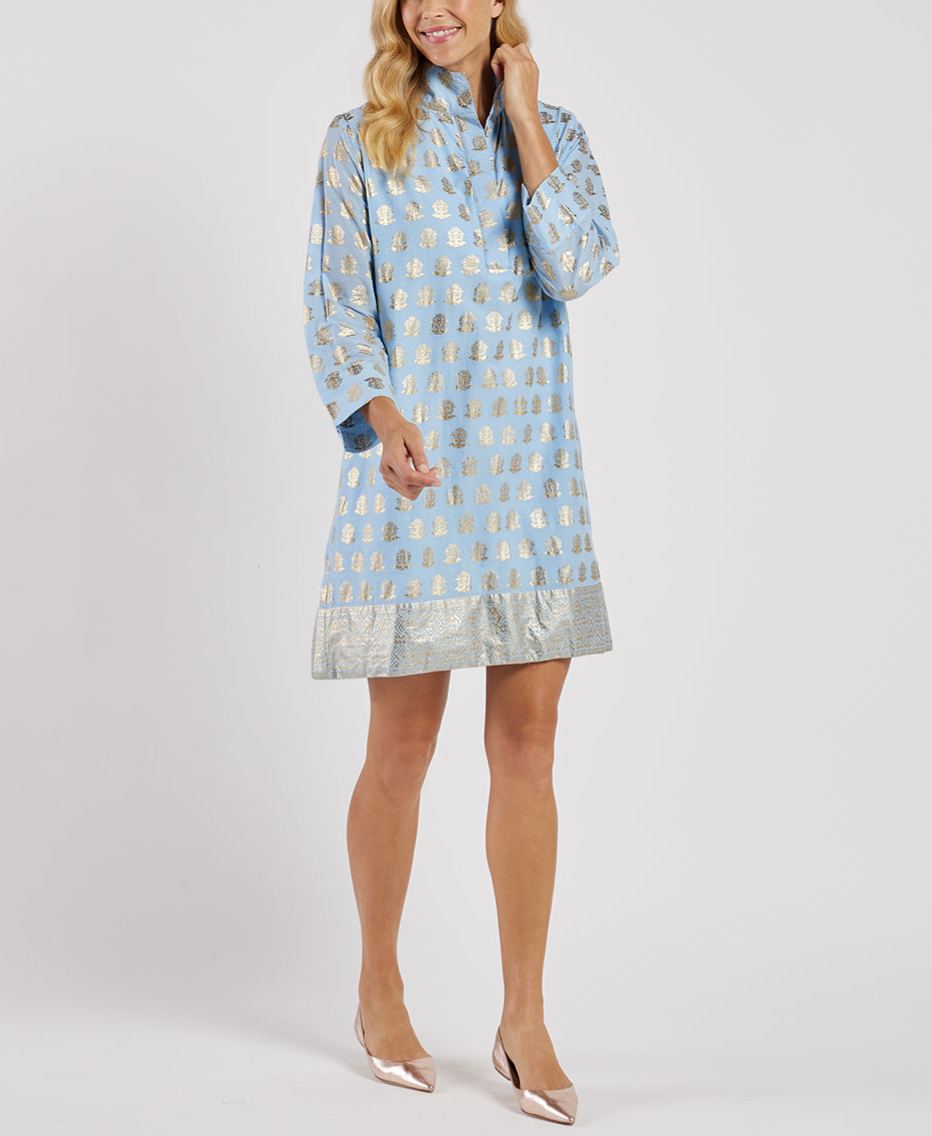 Royal Blue Gold Print Tunic Helen Dress