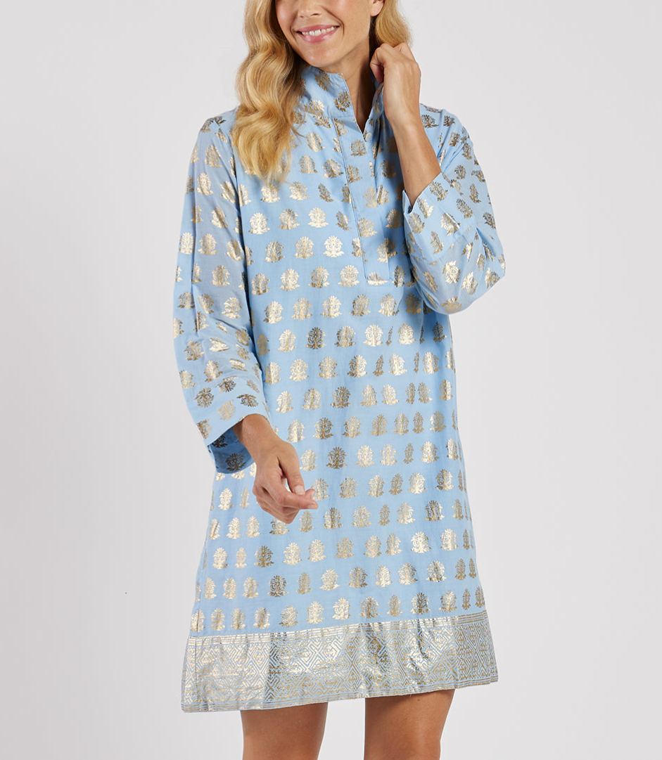 Royal Blue Gold Print Tunic Helen Dress