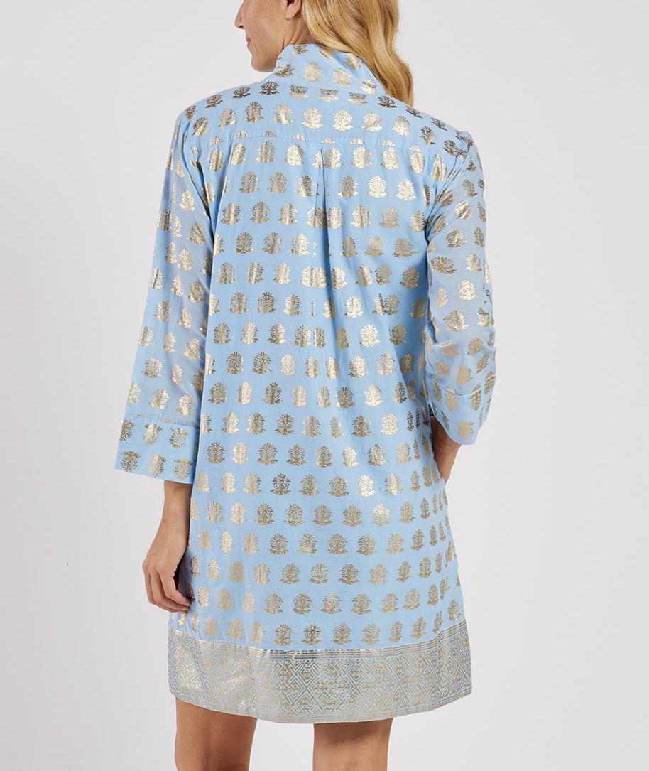 Royal Blue Gold Print Tunic Helen Dress
