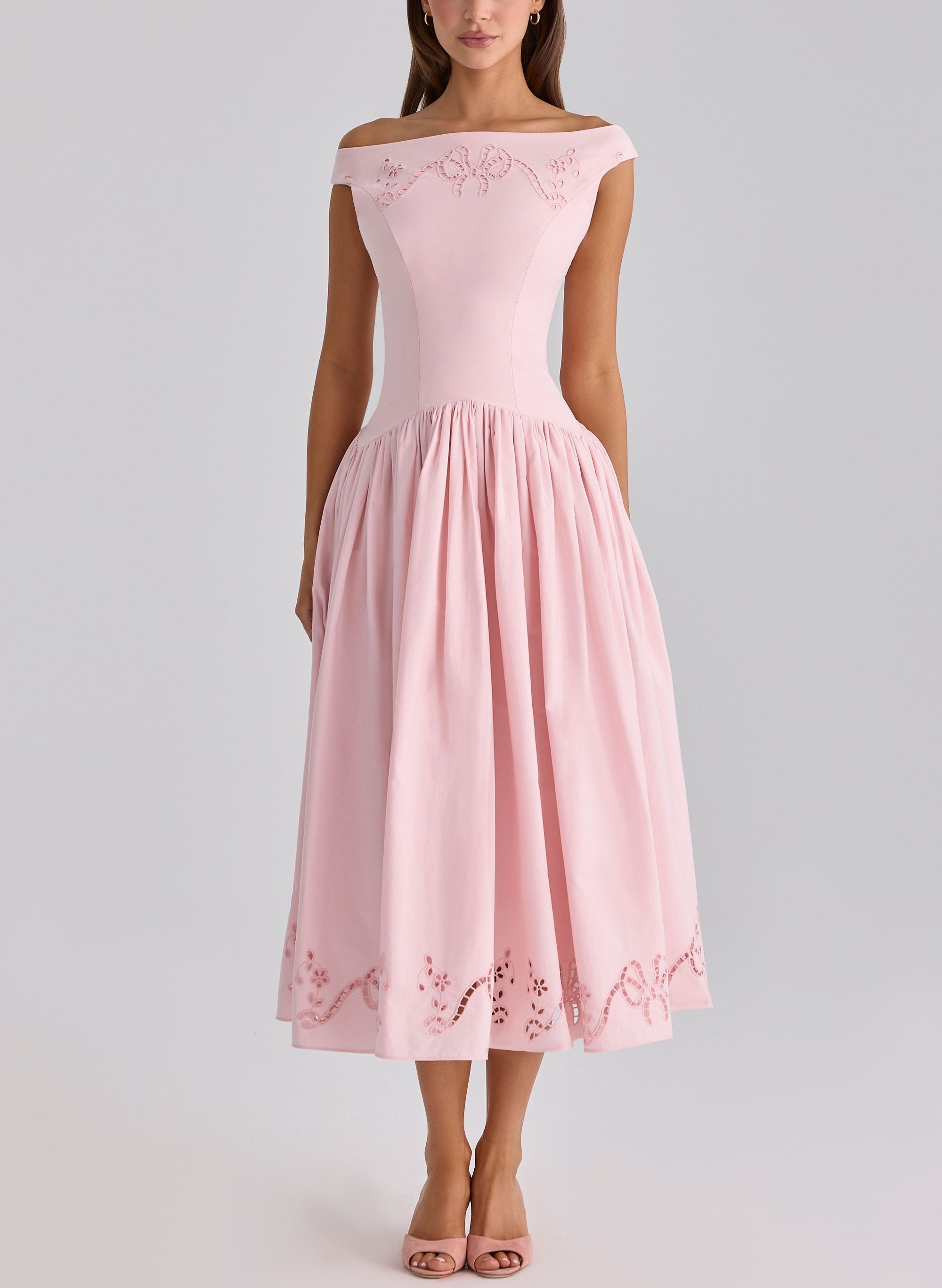 Cotton Broderie Anglaise Boat Neck Maxi Dress