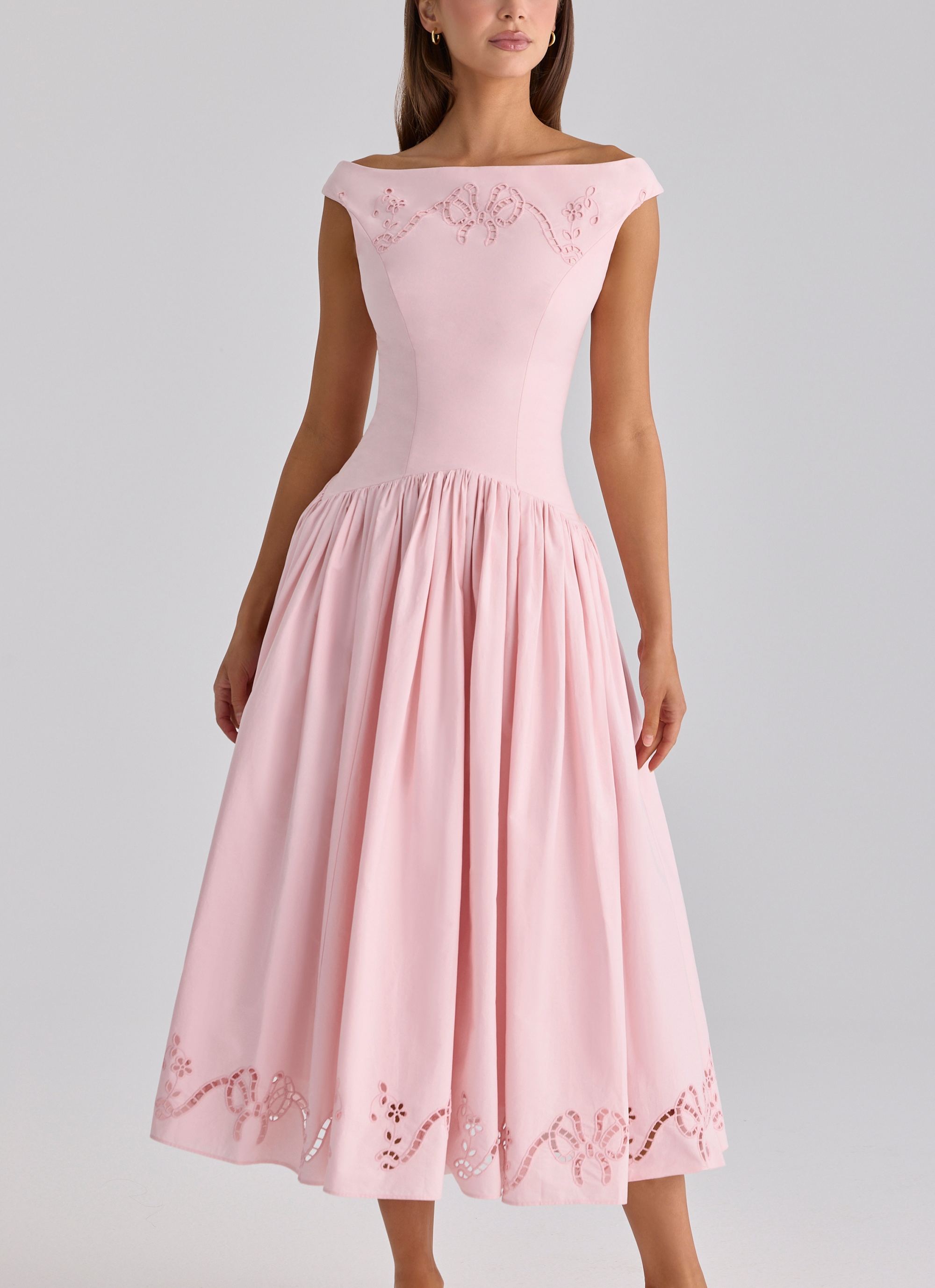 Cotton Broderie Anglaise Boat Neck Maxi Dress