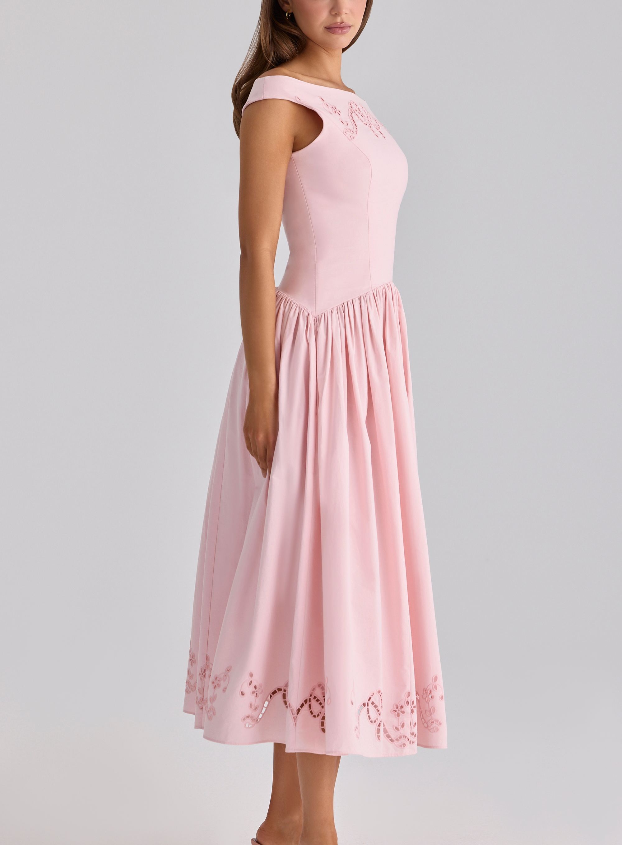 Cotton Broderie Anglaise Boat Neck Maxi Dress