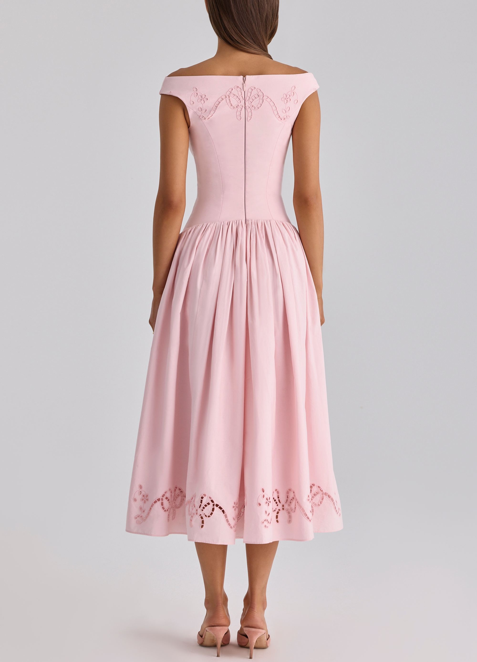 Cotton Broderie Anglaise Boat Neck Maxi Dress