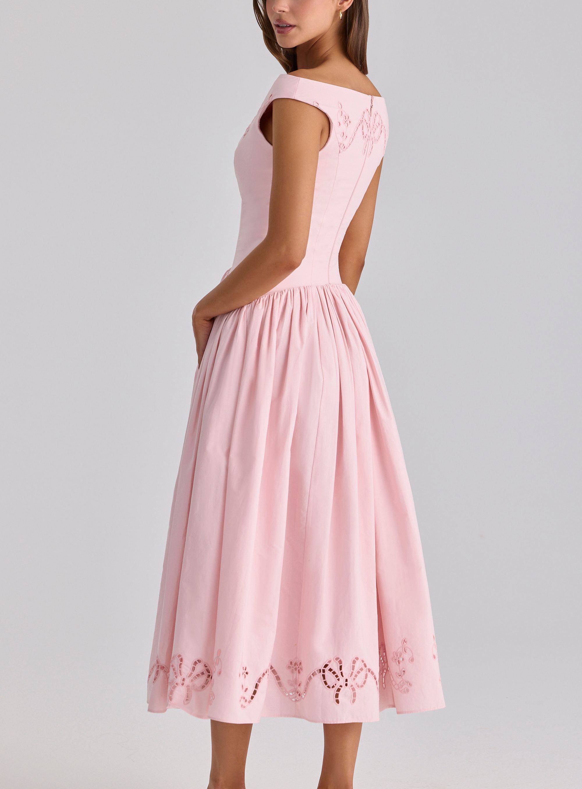 Cotton Broderie Anglaise Boat Neck Maxi Dress