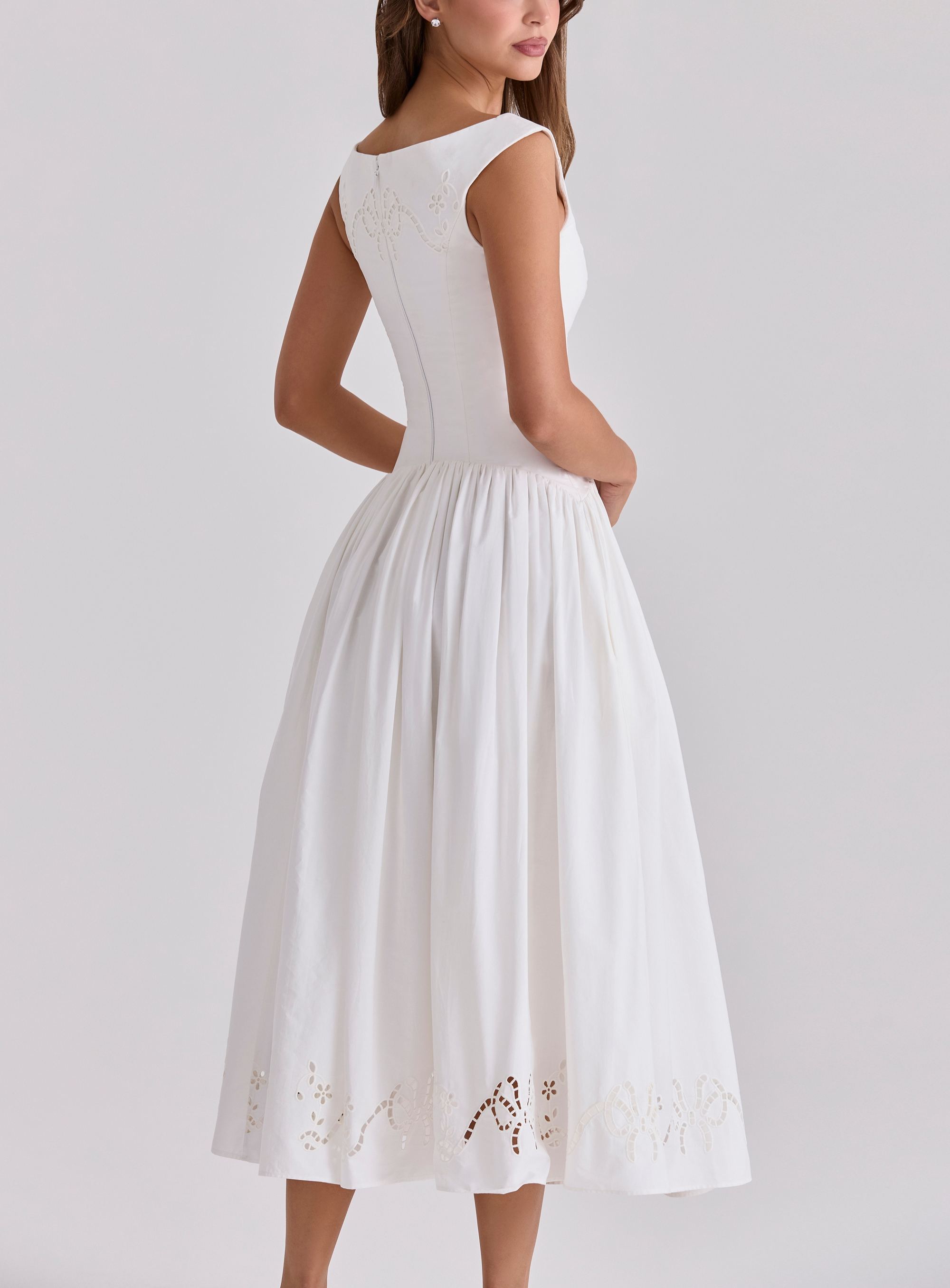 Cotton Broderie Anglaise Boat Neck Maxi Dress