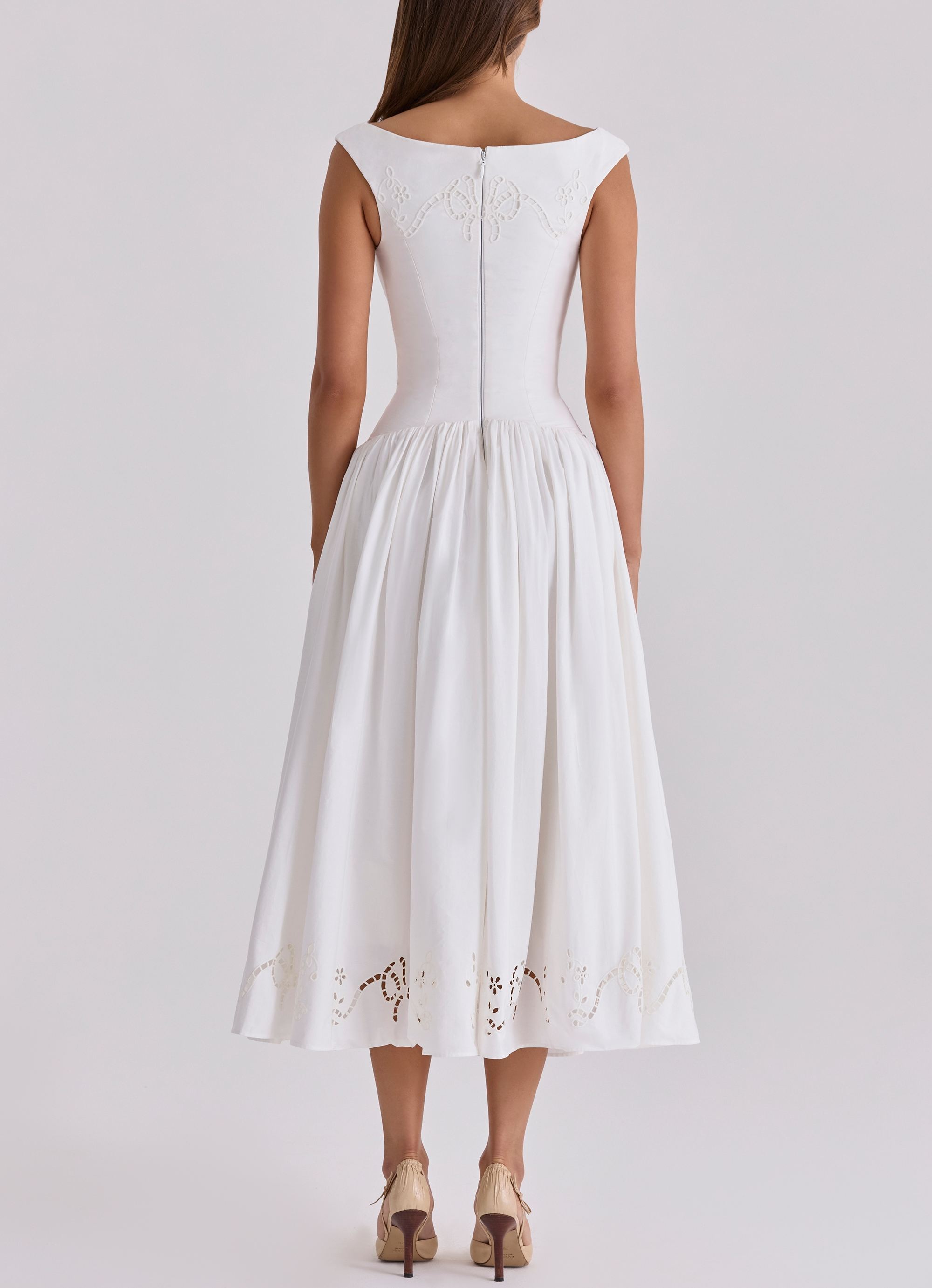 Cotton Broderie Anglaise Boat Neck Maxi Dress