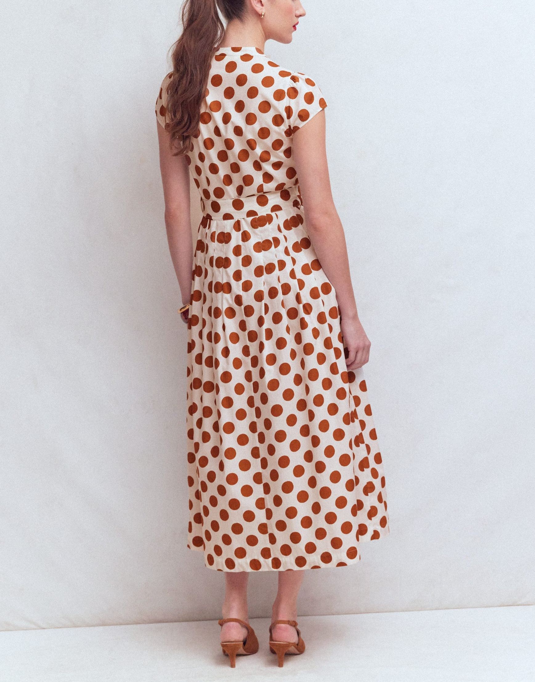 Dot Print Waist-Cinched Dress