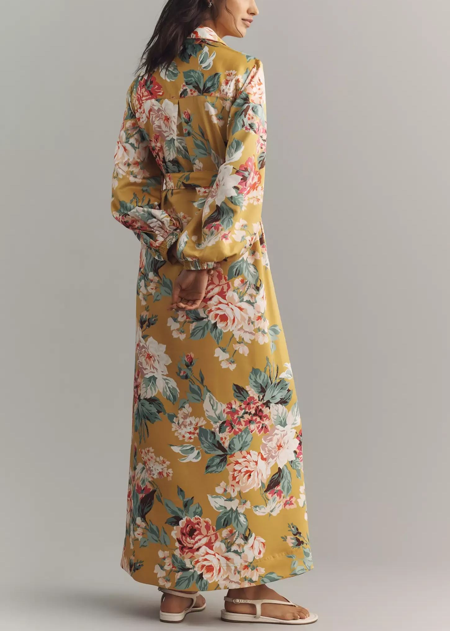 Golden Bloom Floral Shirt Dress