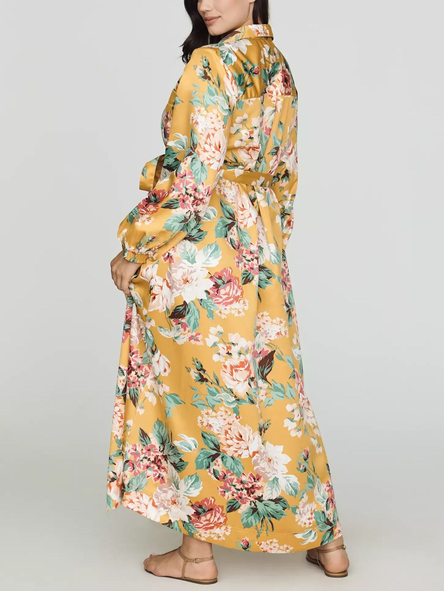 Golden Bloom Floral Shirt Dress