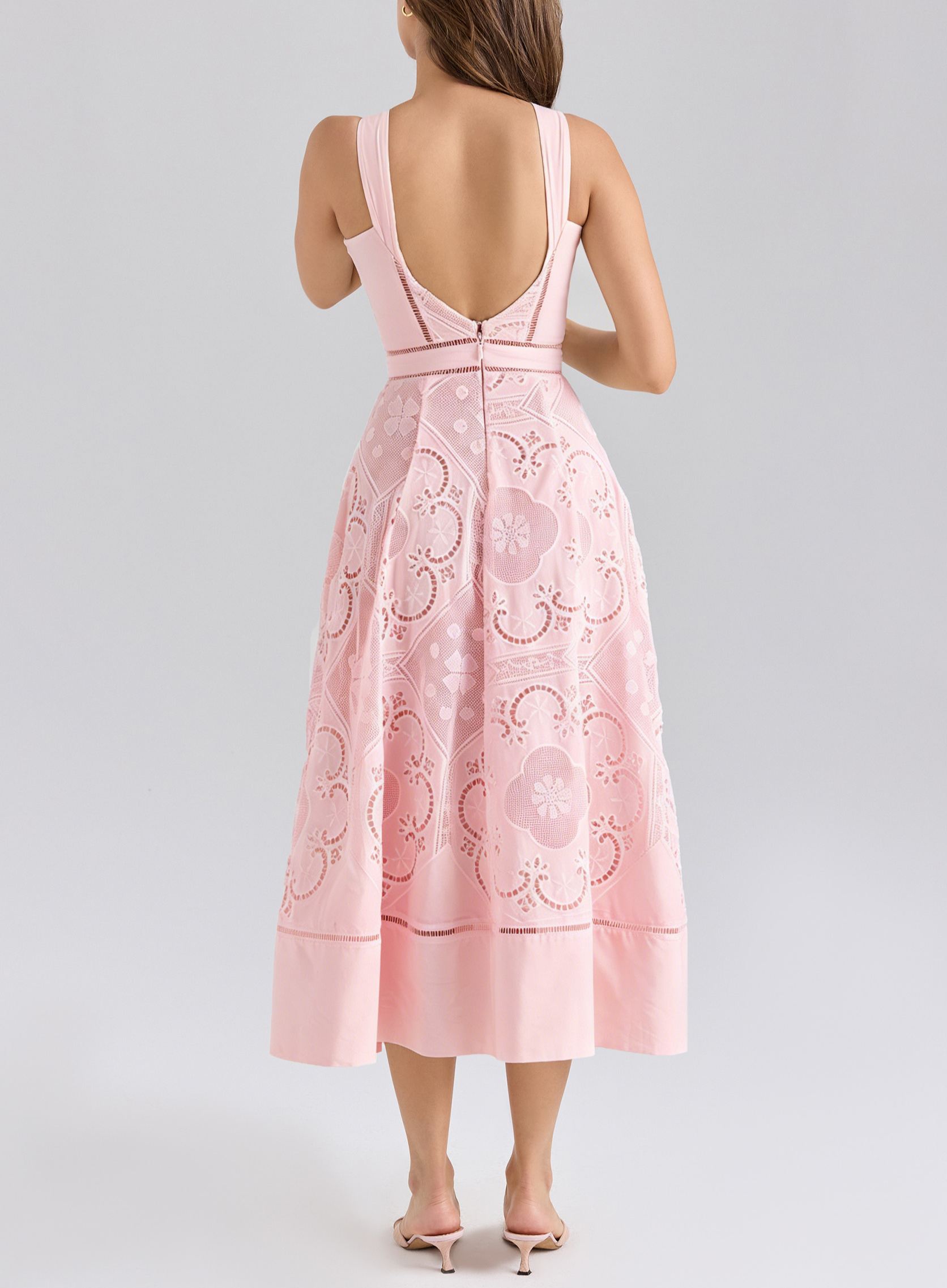 White Stretch Cotton Broderie Anglaise Midi Dress