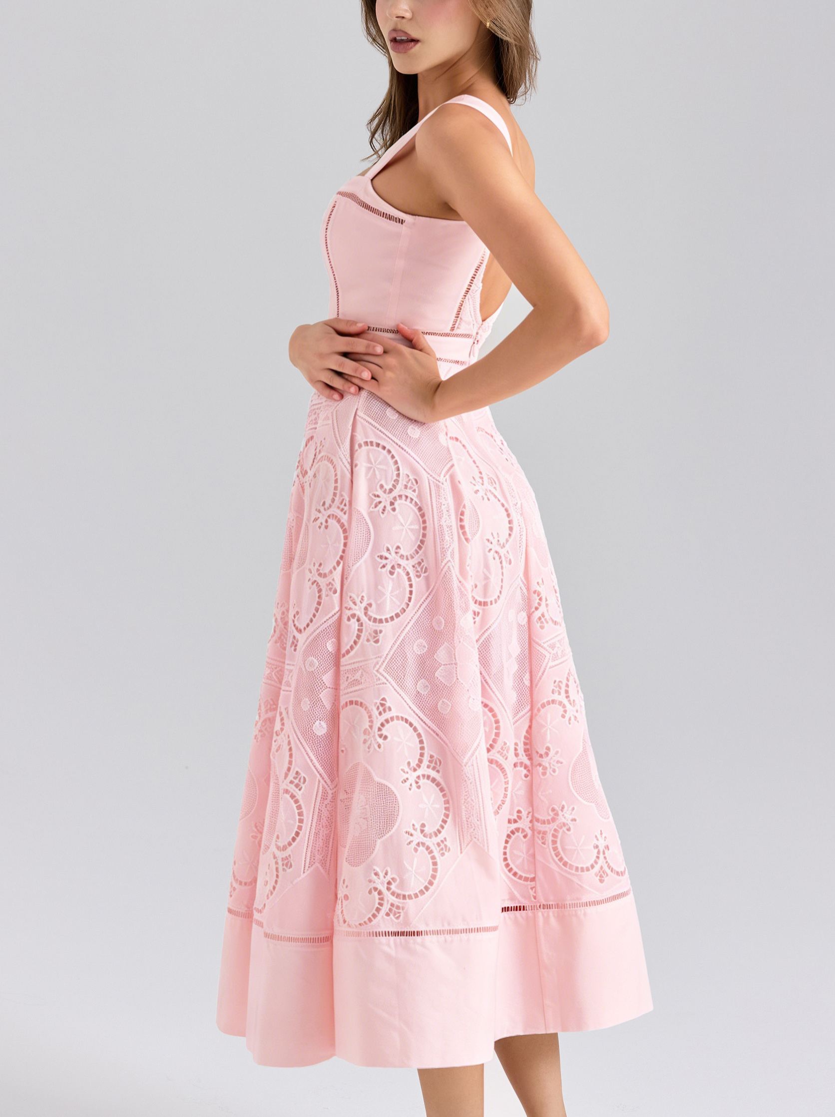 White Stretch Cotton Broderie Anglaise Midi Dress