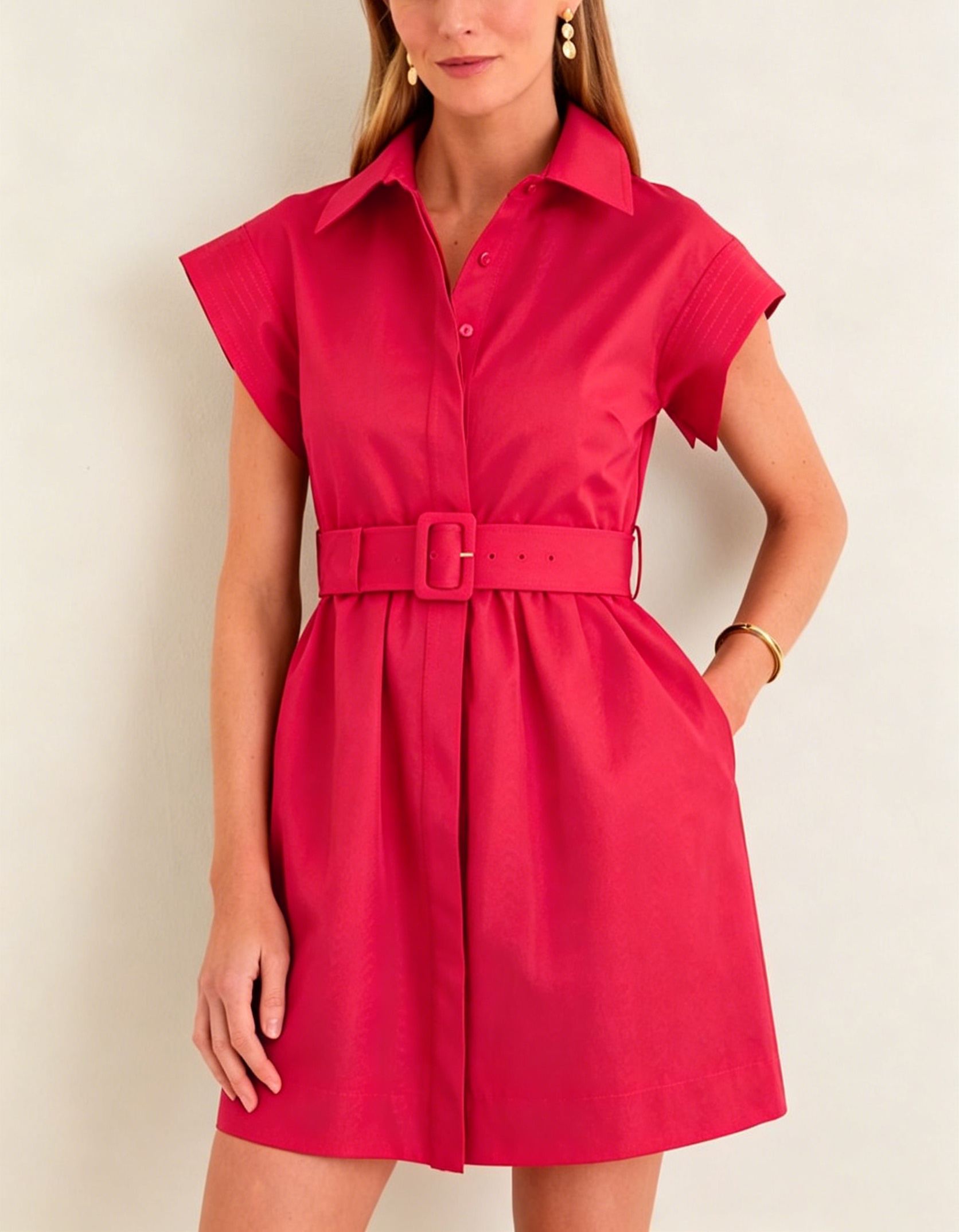 Classic Button-Up Belted Mini Chloe Dress