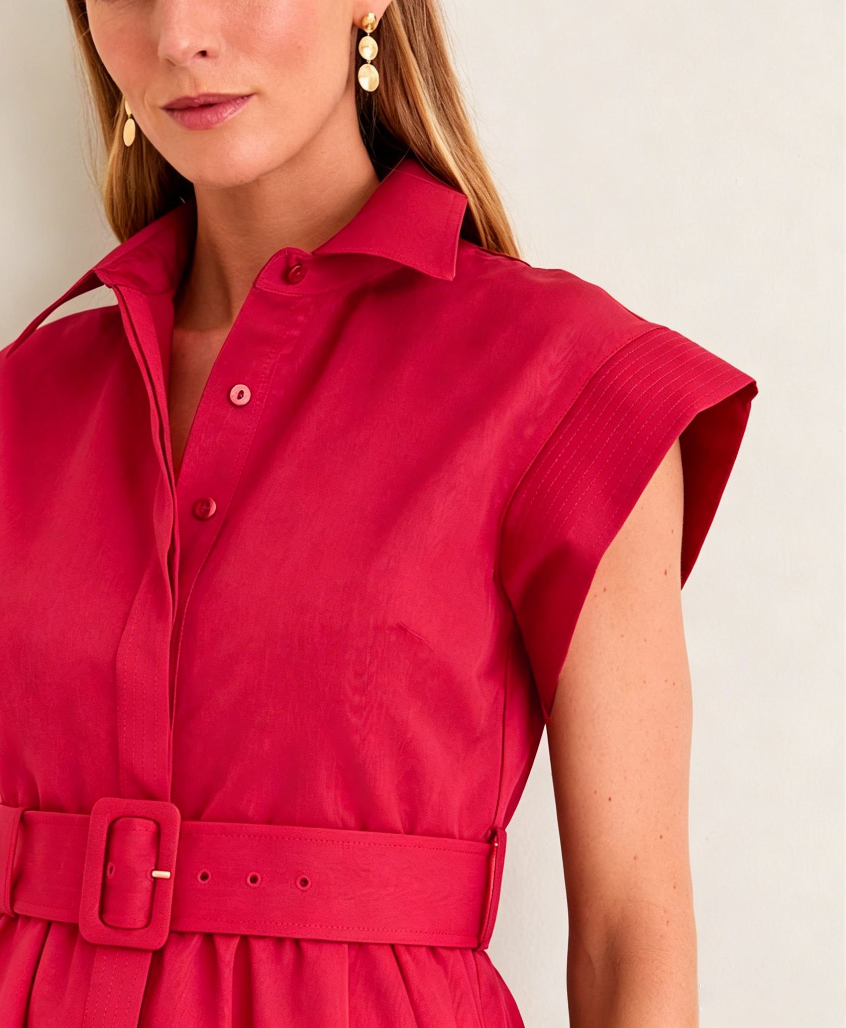 Classic Button-Up Belted Mini Chloe Dress