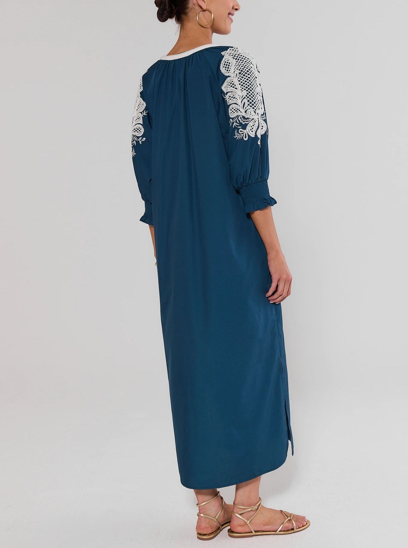 Navy Embroidered Midi Dress