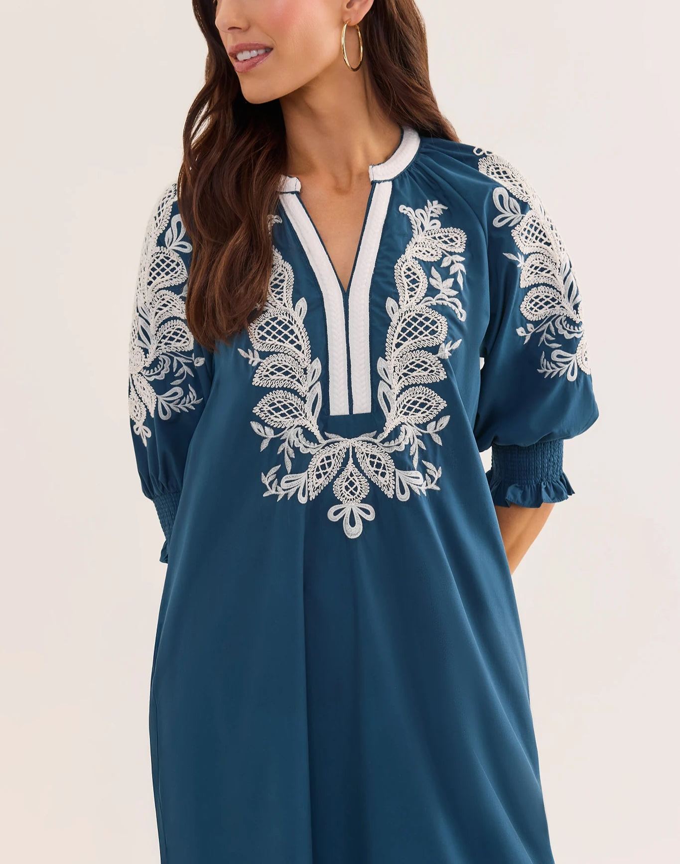 Navy Embroidered Midi Dress