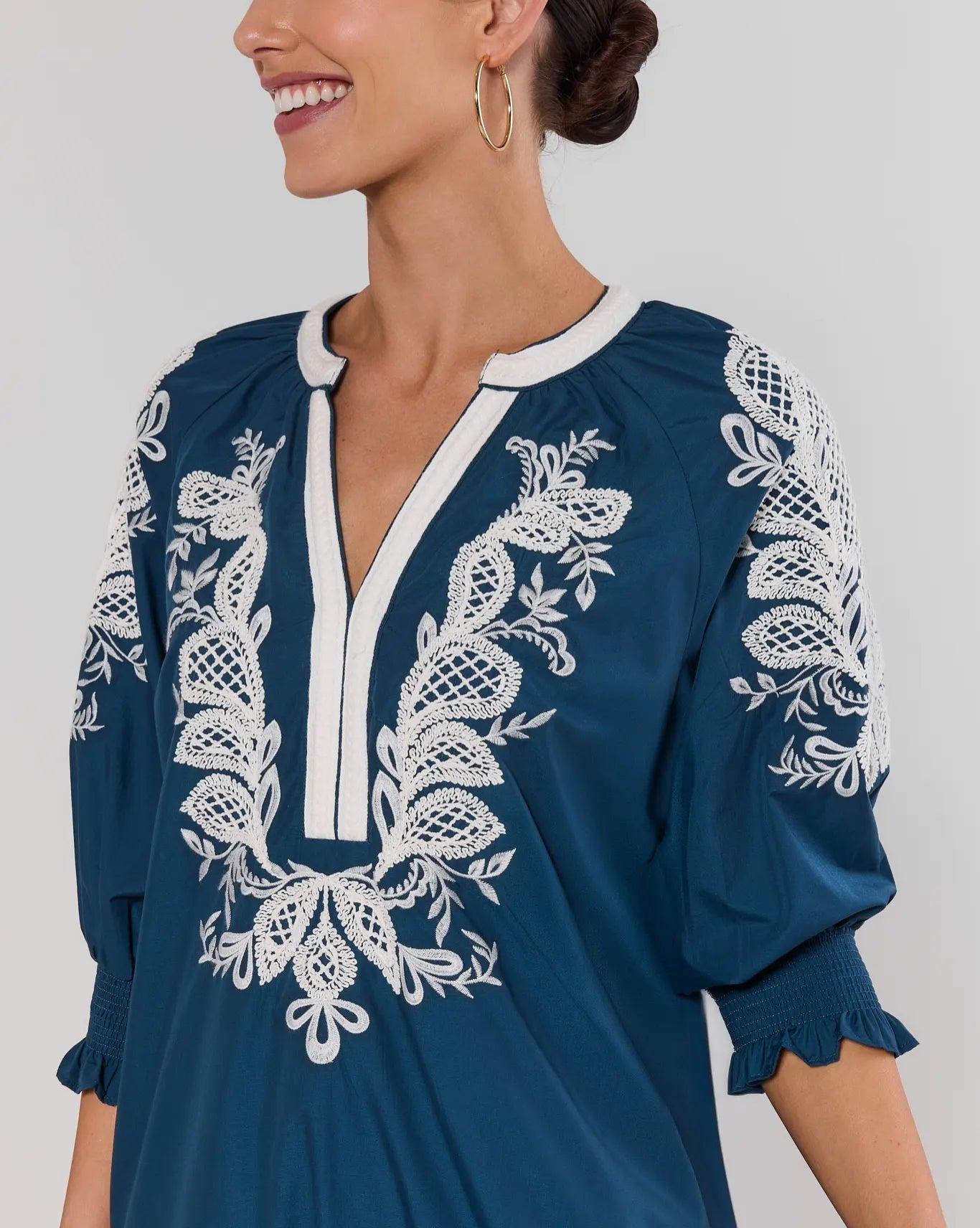 Navy Embroidered Midi Dress
