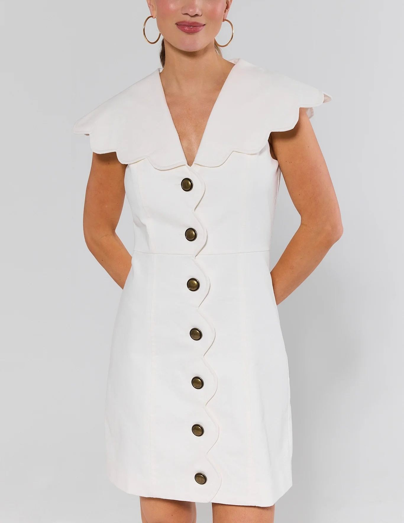 White Scalloped Collar Short Dress