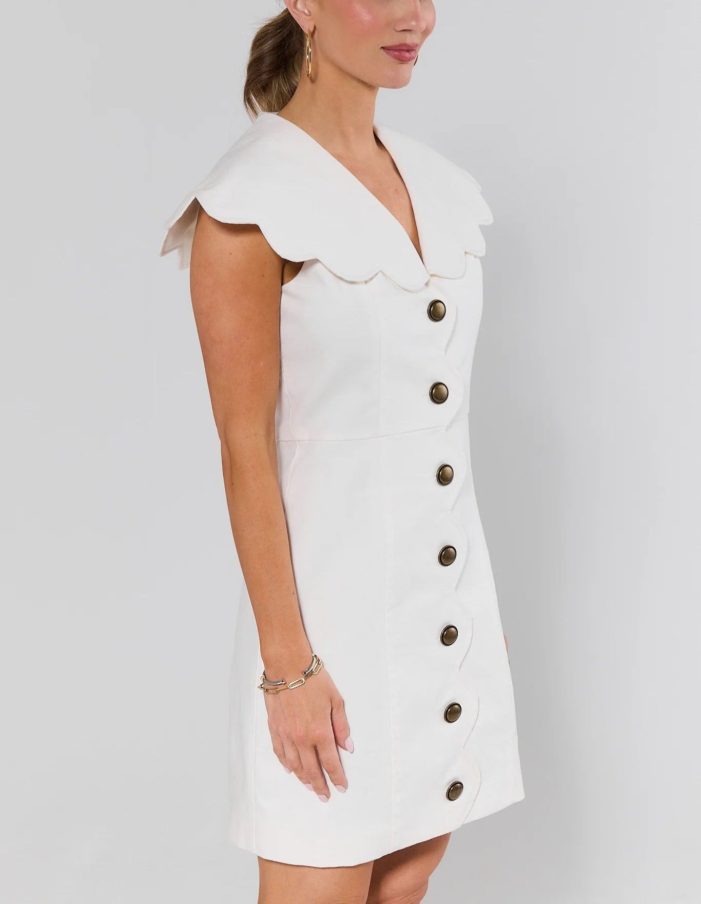 White Scalloped Collar Short Dress