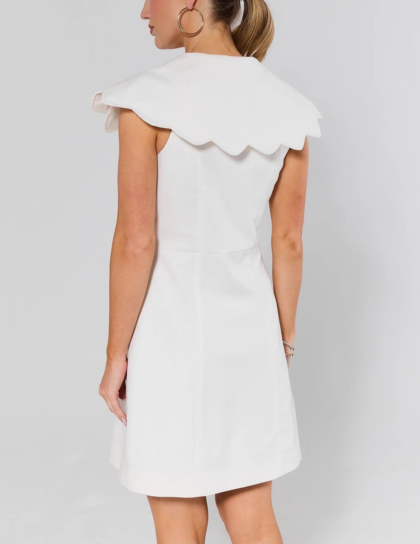 White Scalloped Collar Short Dress