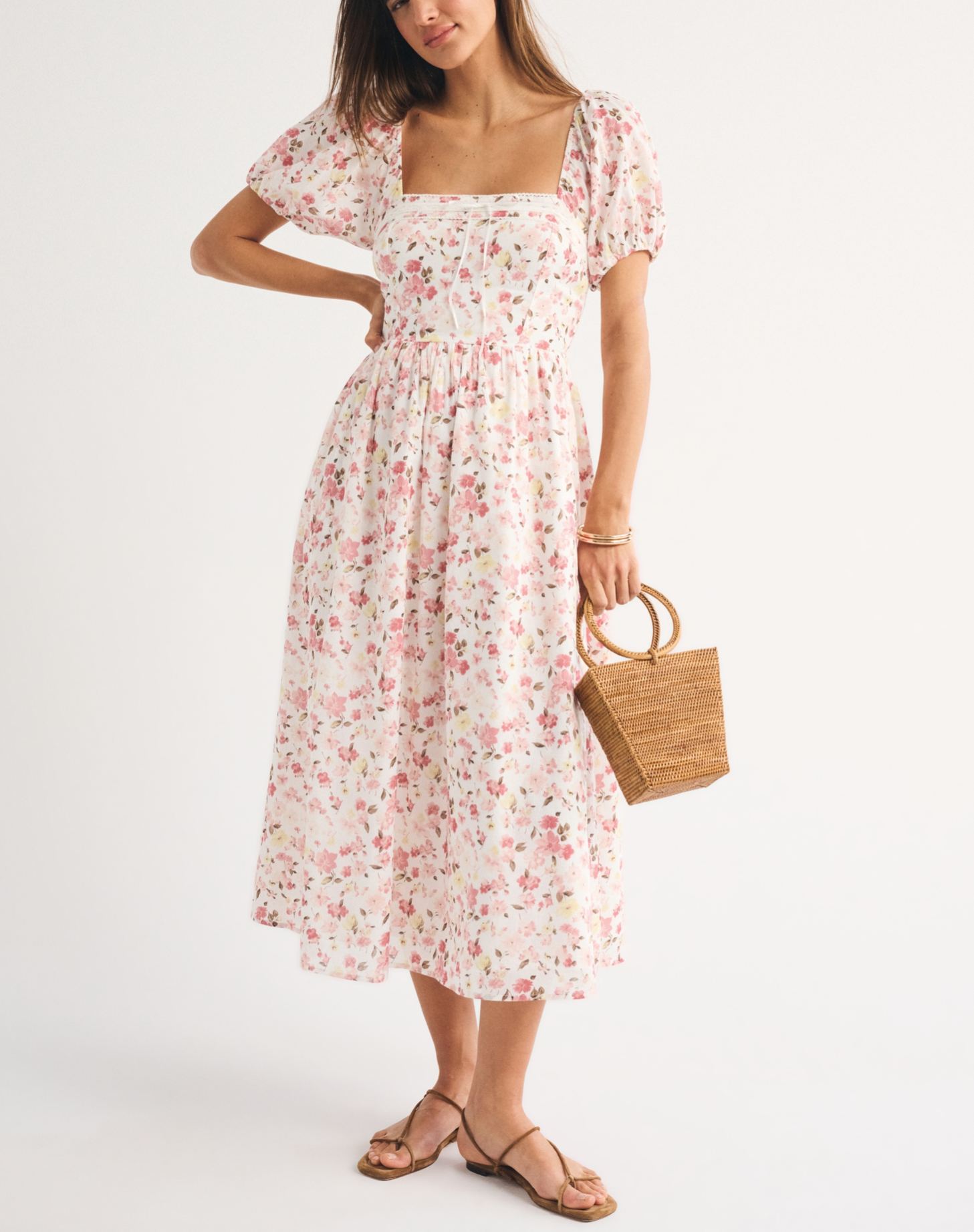 Elegant Puff Sleeve Midi Dress