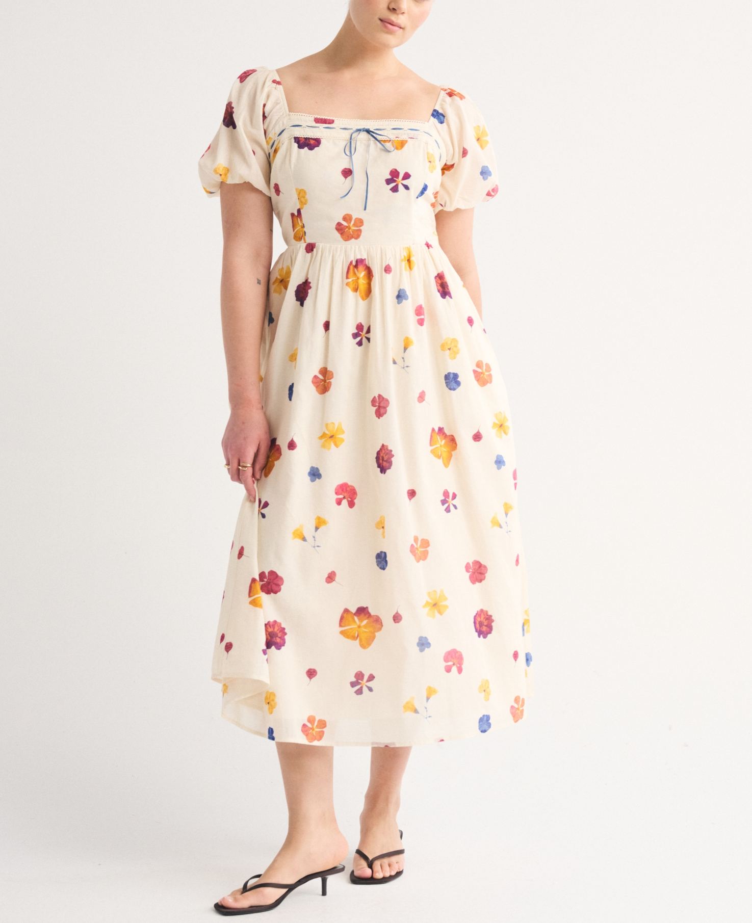 Elegant Puff Sleeve Midi Dress