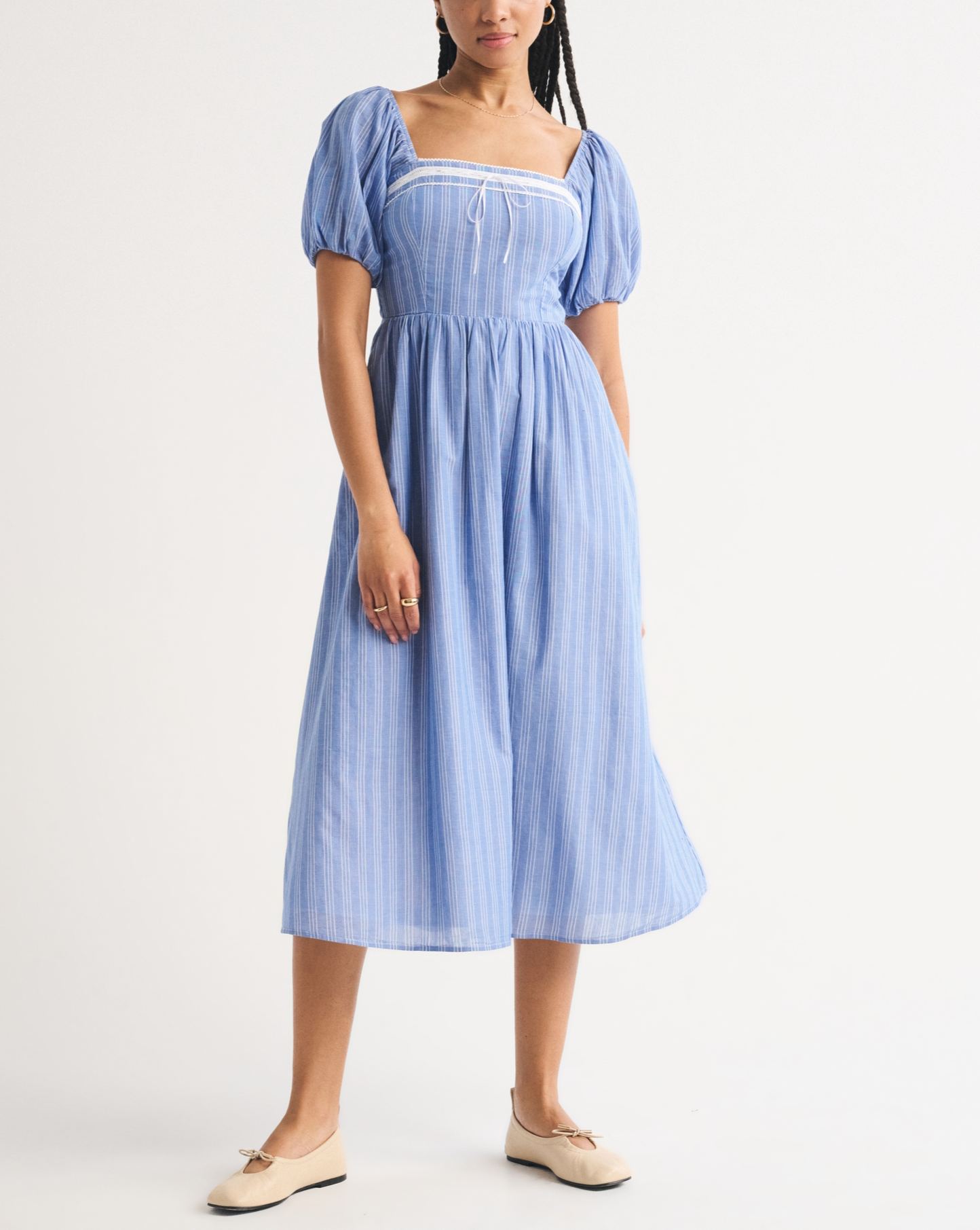 Elegant Puff Sleeve Midi Dress