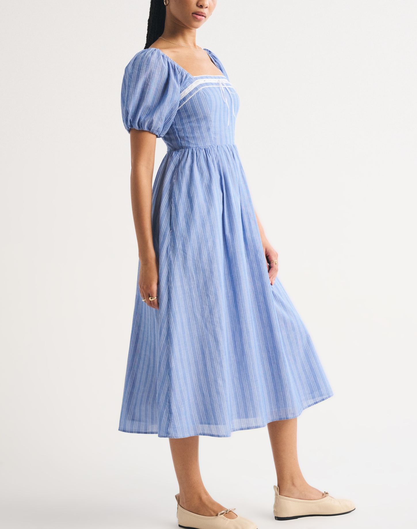 Elegant Puff Sleeve Midi Dress