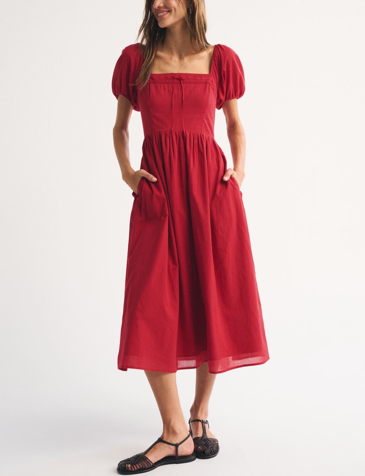 Elegant Puff Sleeve Midi Dress