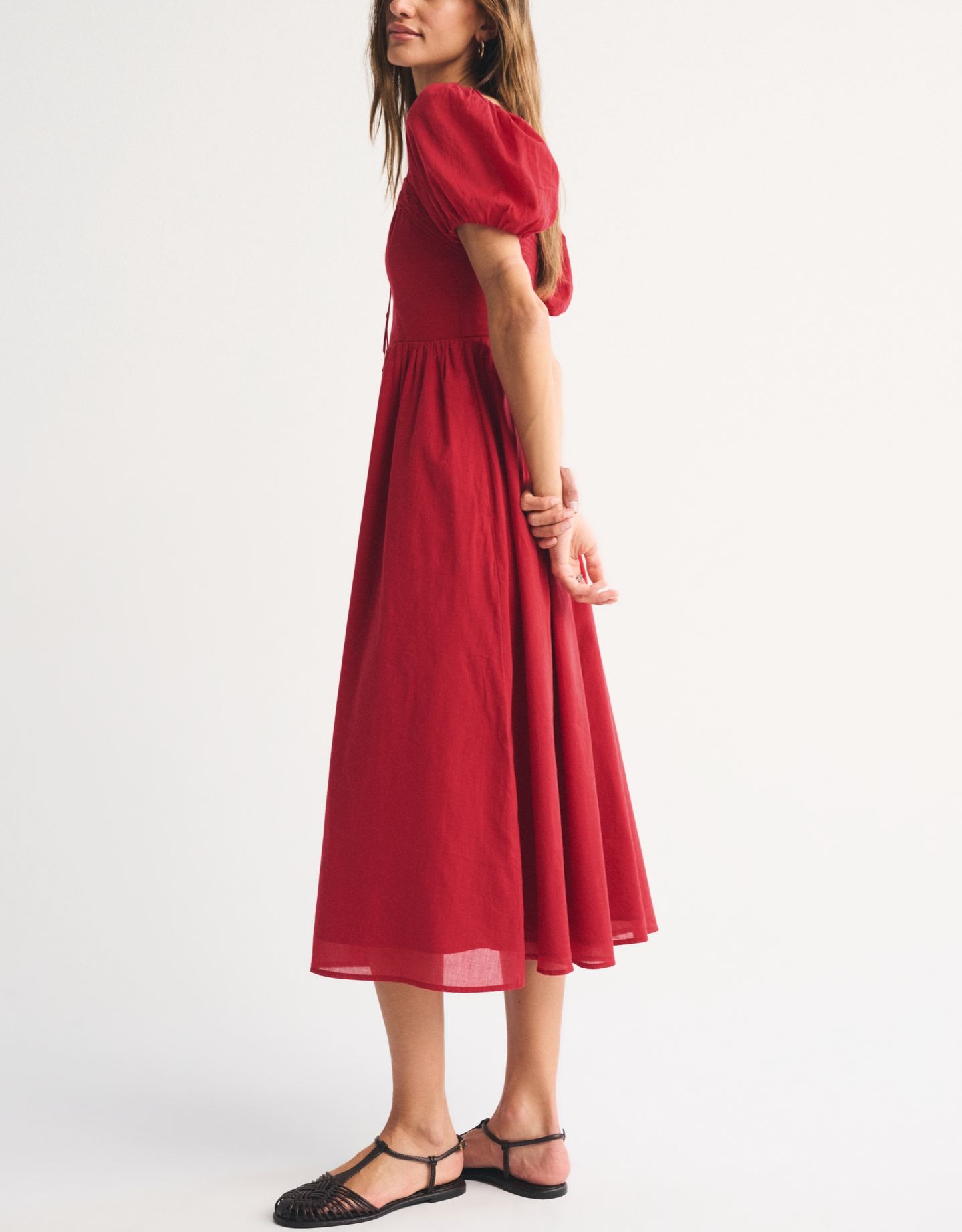Elegant Puff Sleeve Midi Dress