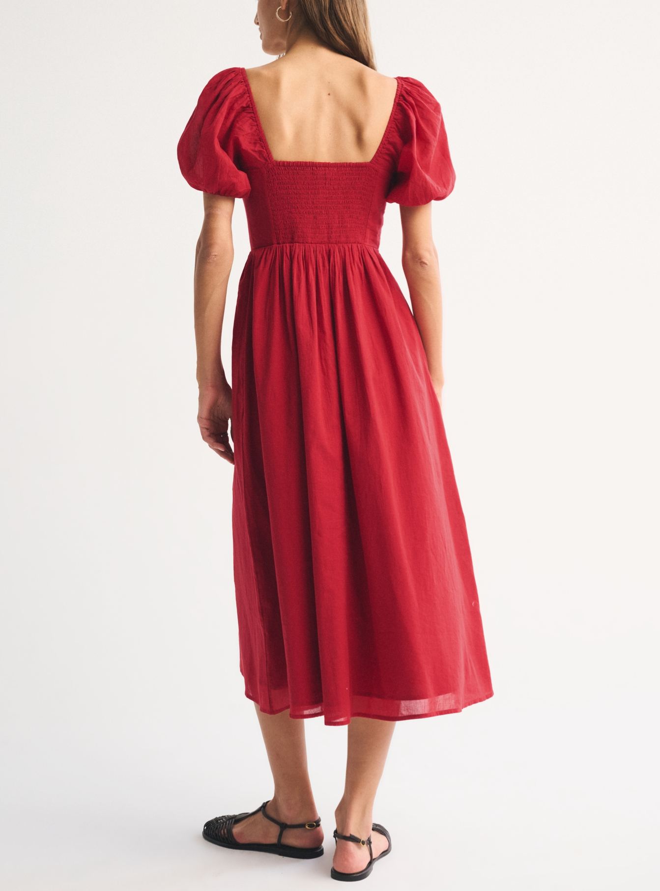 Elegant Puff Sleeve Midi Dress