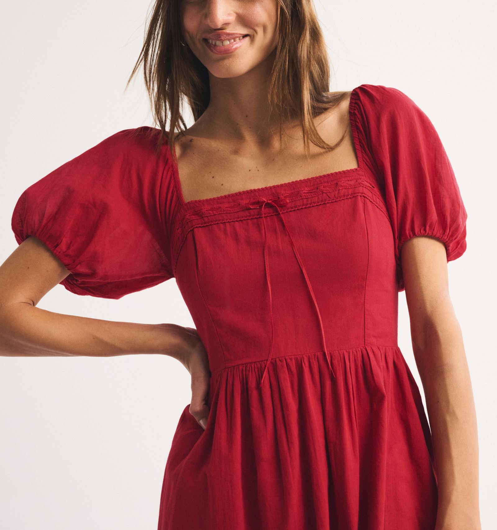 Elegant Puff Sleeve Midi Dress