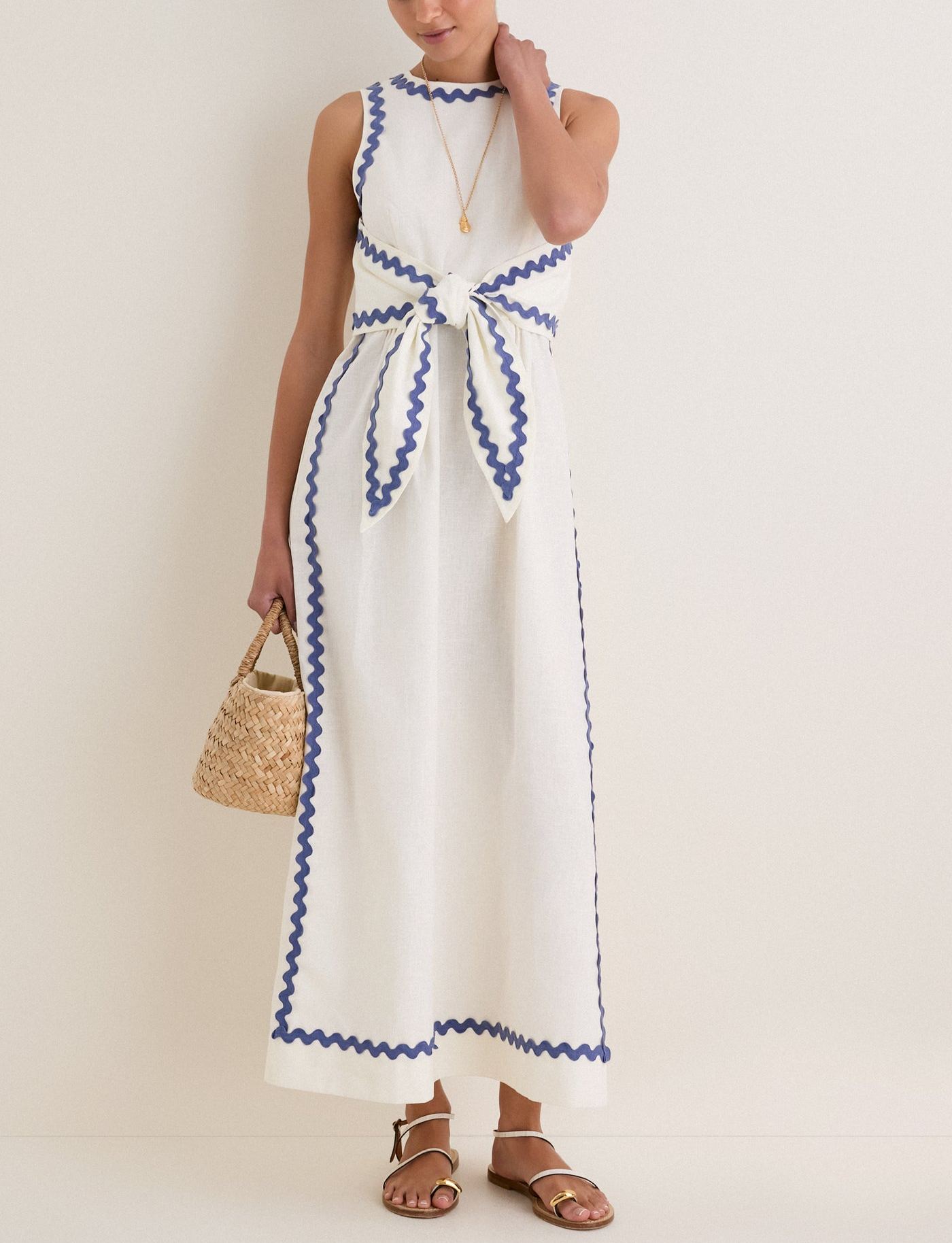White Ric Rac Tie Brocks Dress