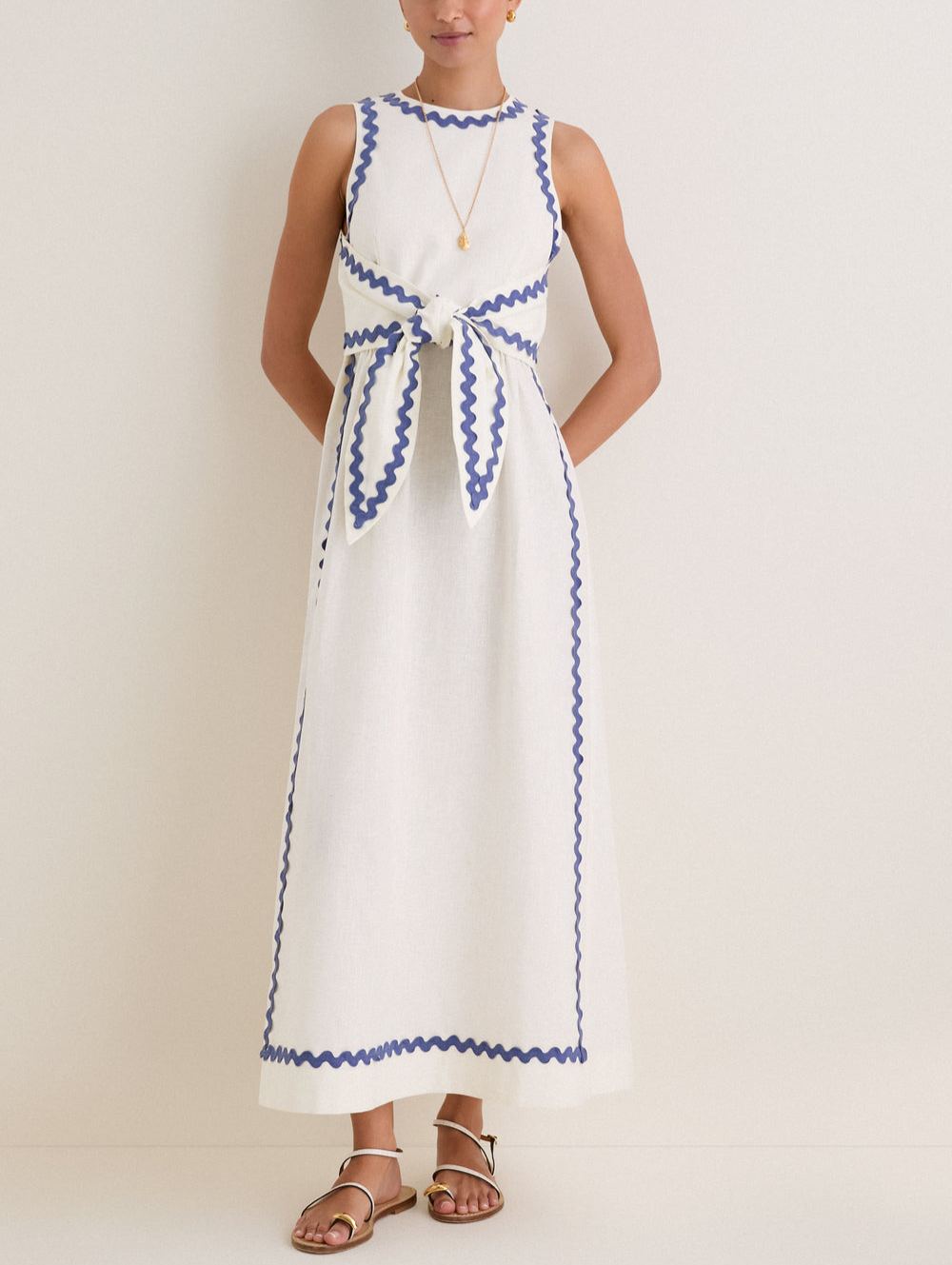 White Ric Rac Tie Brocks Dress