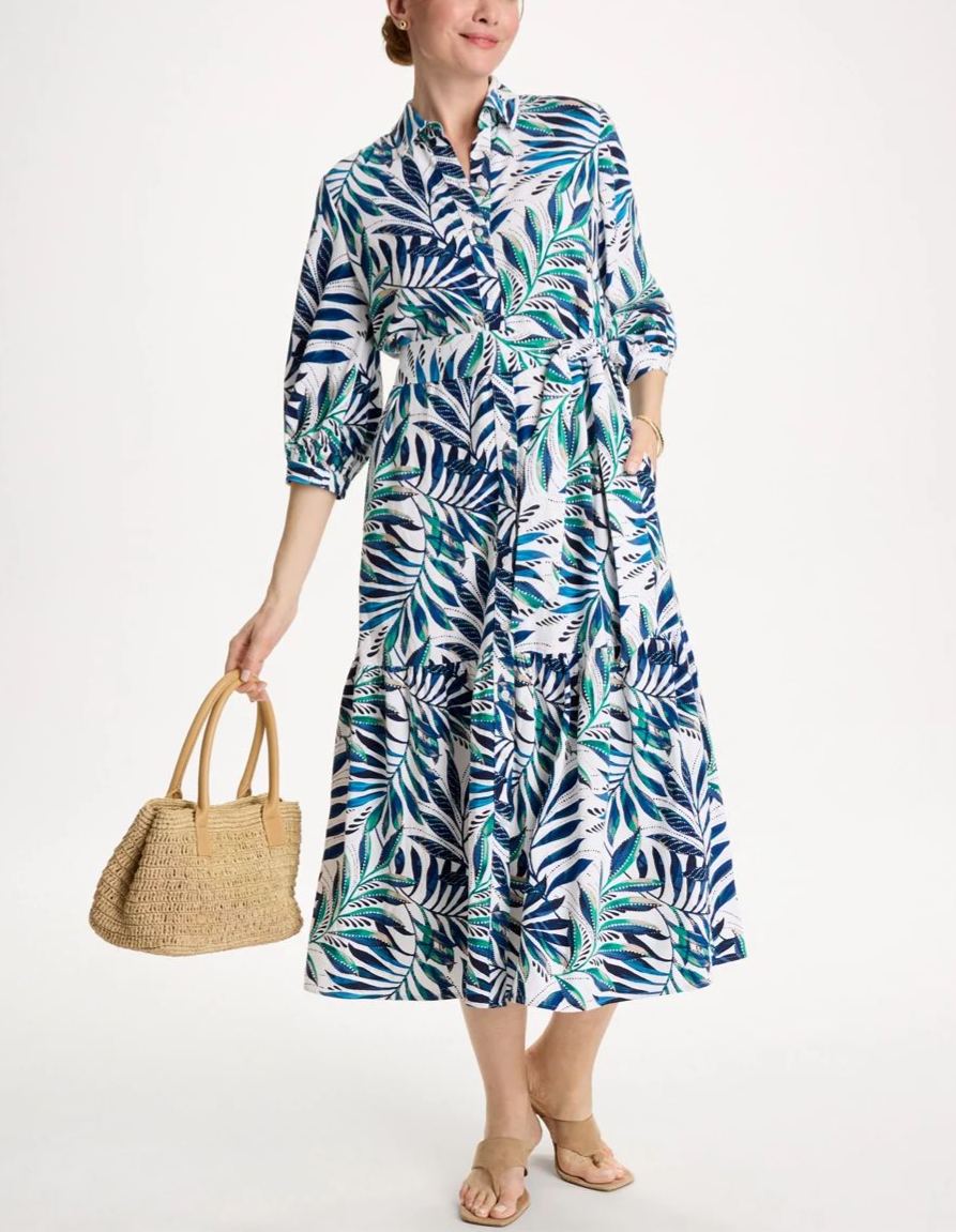 Palm Cotton-Rayon Slub Shirtdress