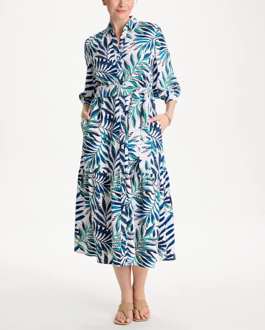 Palm Cotton-Rayon Slub Shirtdress