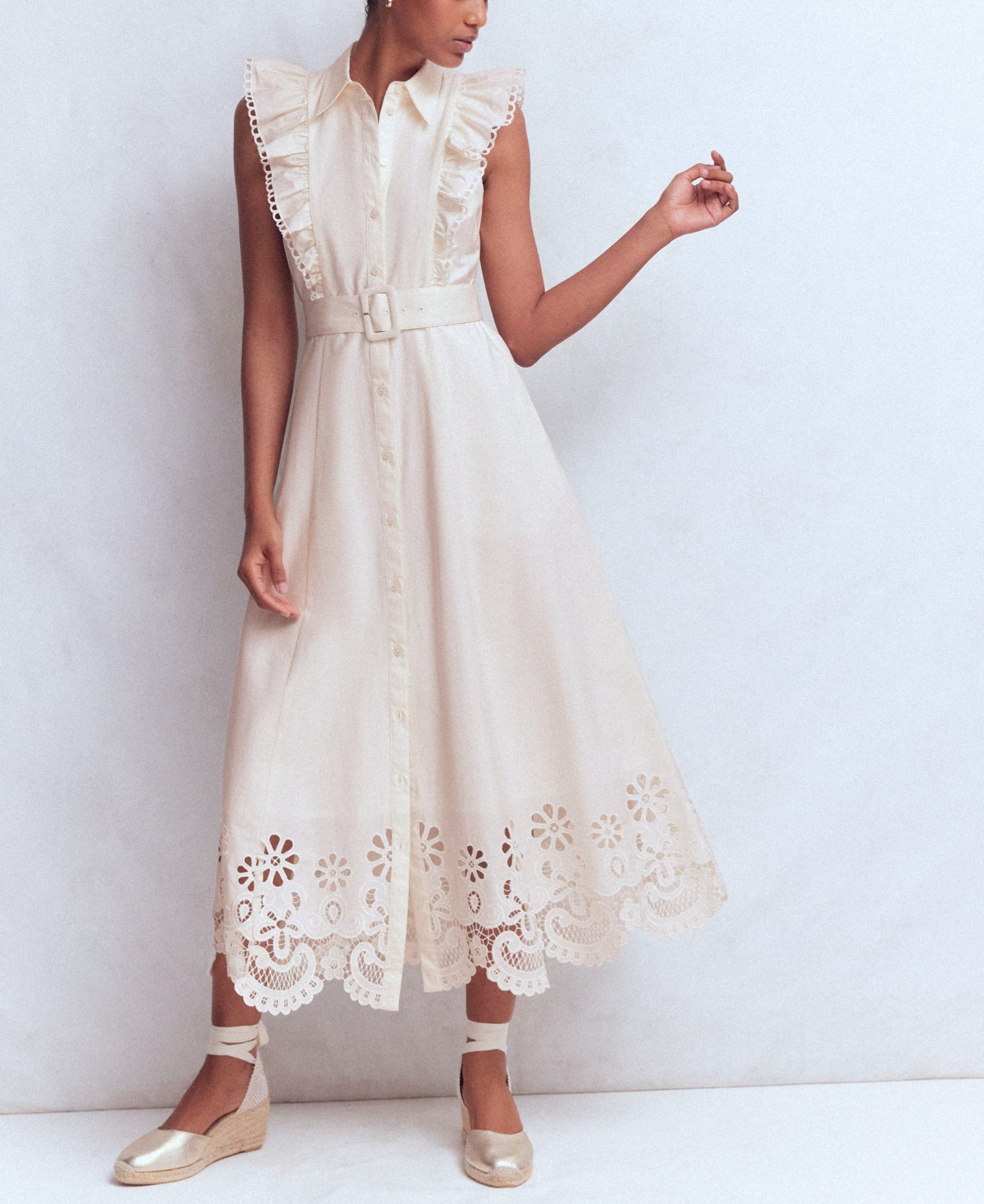 Ruffle Bodice Shirt Dress
