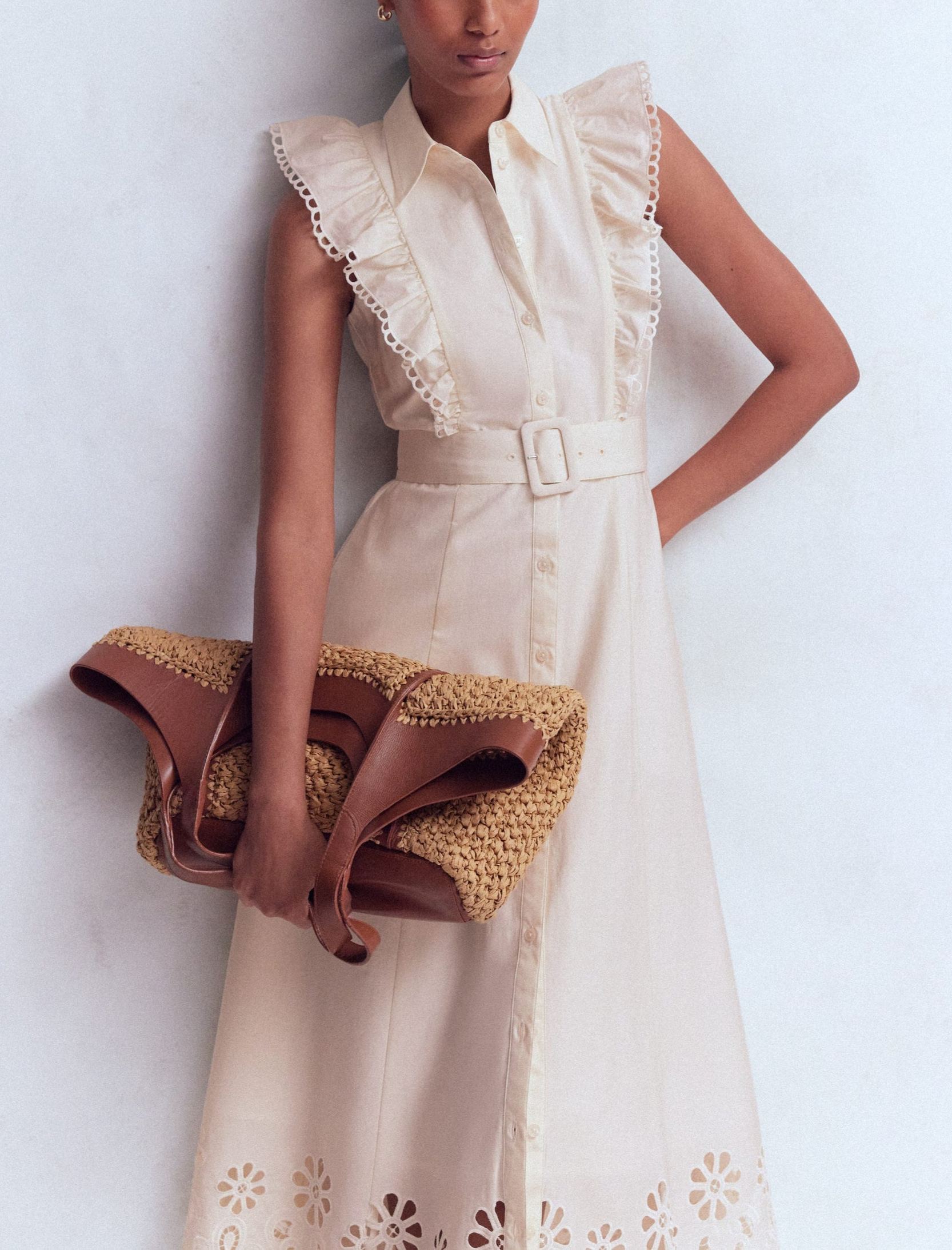 Ruffle Bodice Shirt Dress