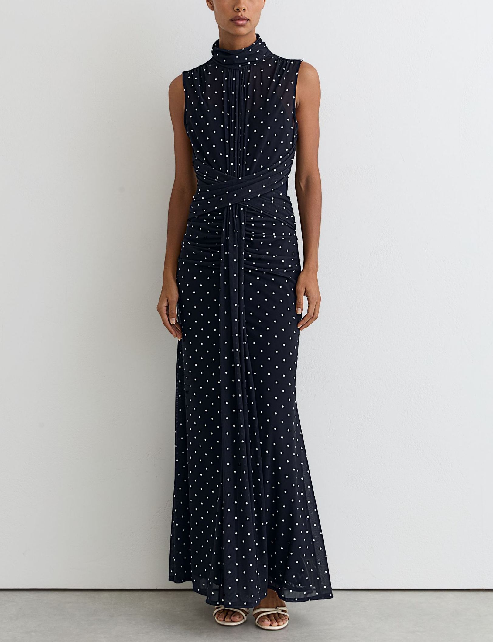 Polka-Dot Print Sleeveless Maxi Dress