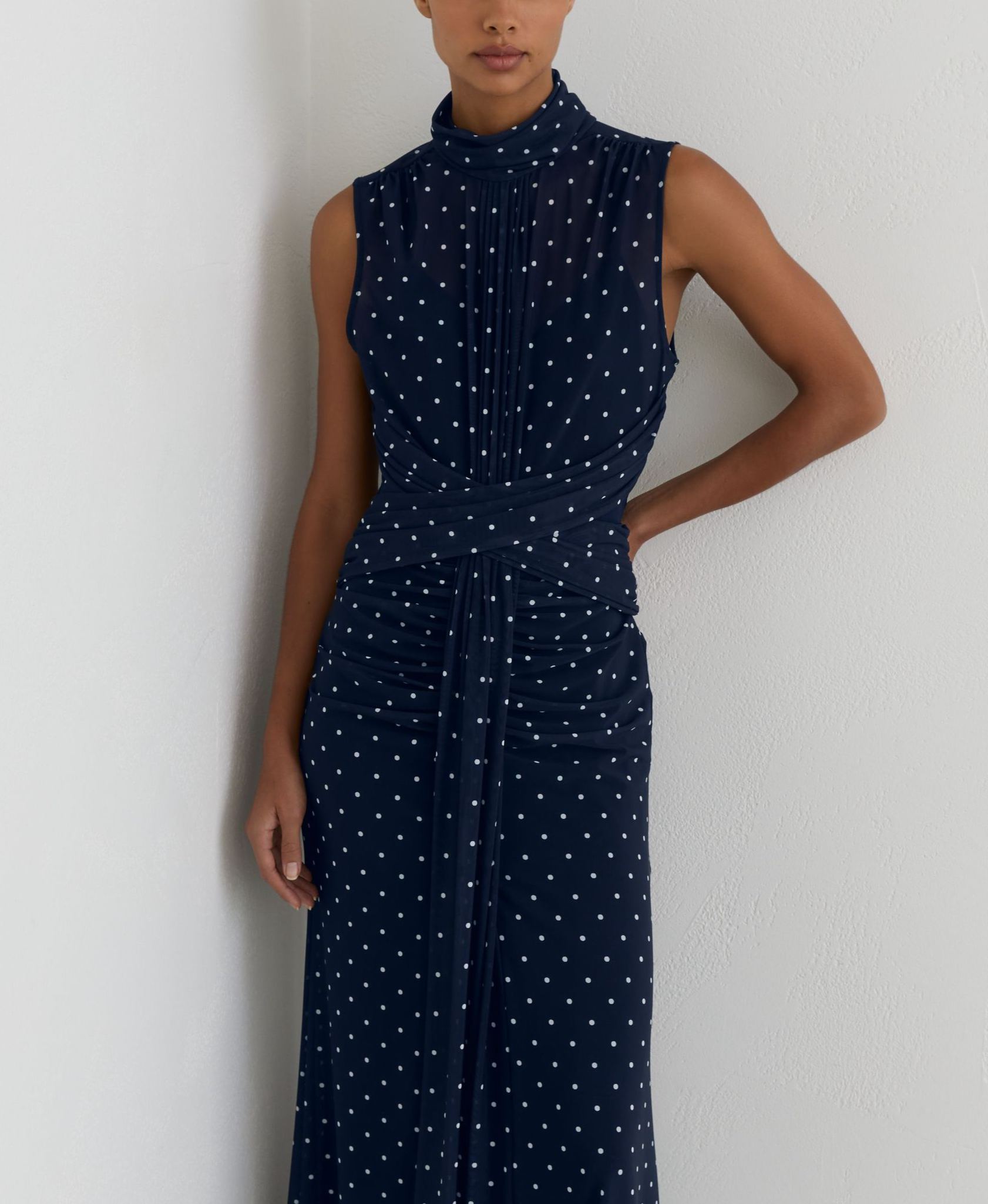 Polka-Dot Print Sleeveless Maxi Dress