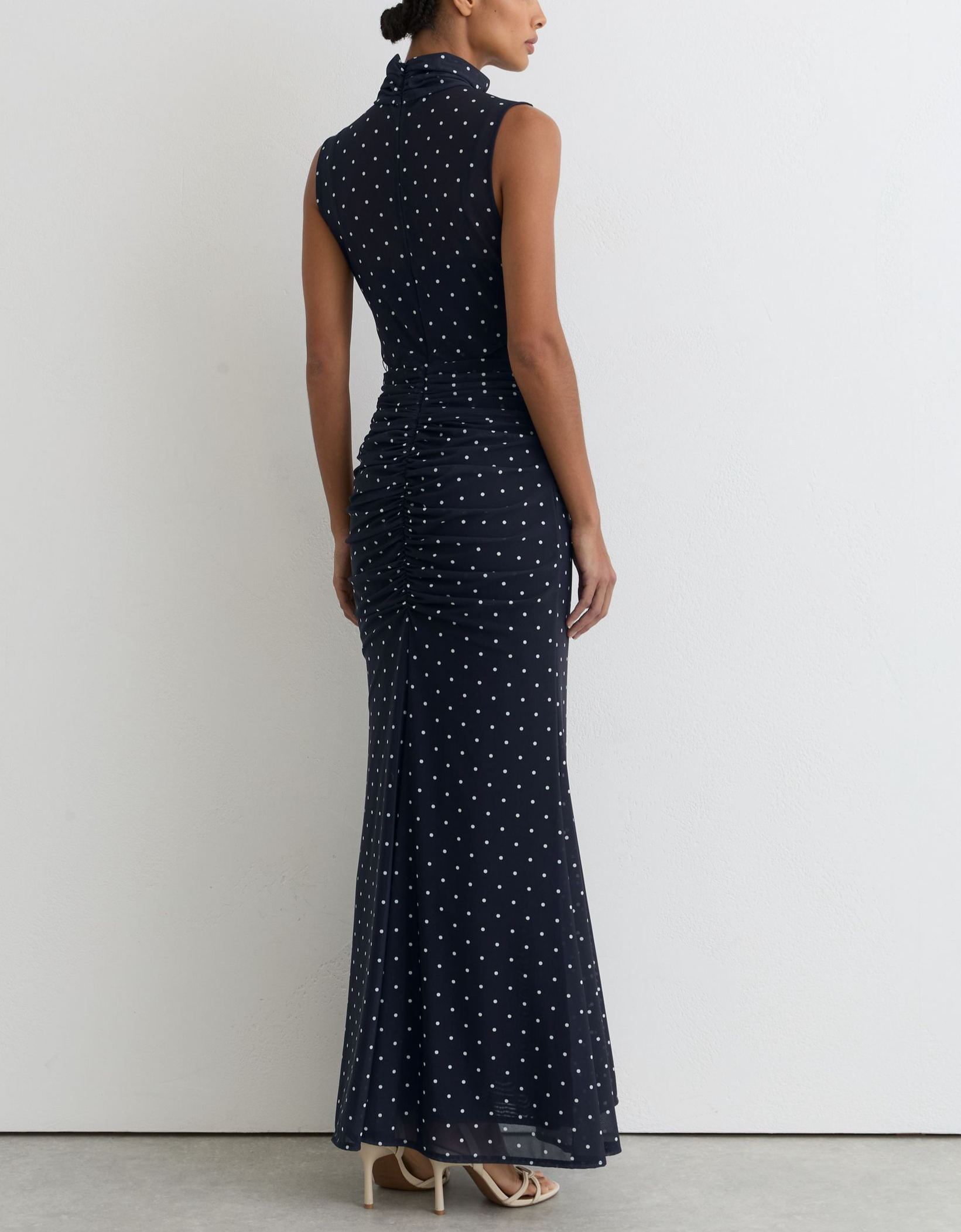Polka-Dot Print Sleeveless Maxi Dress