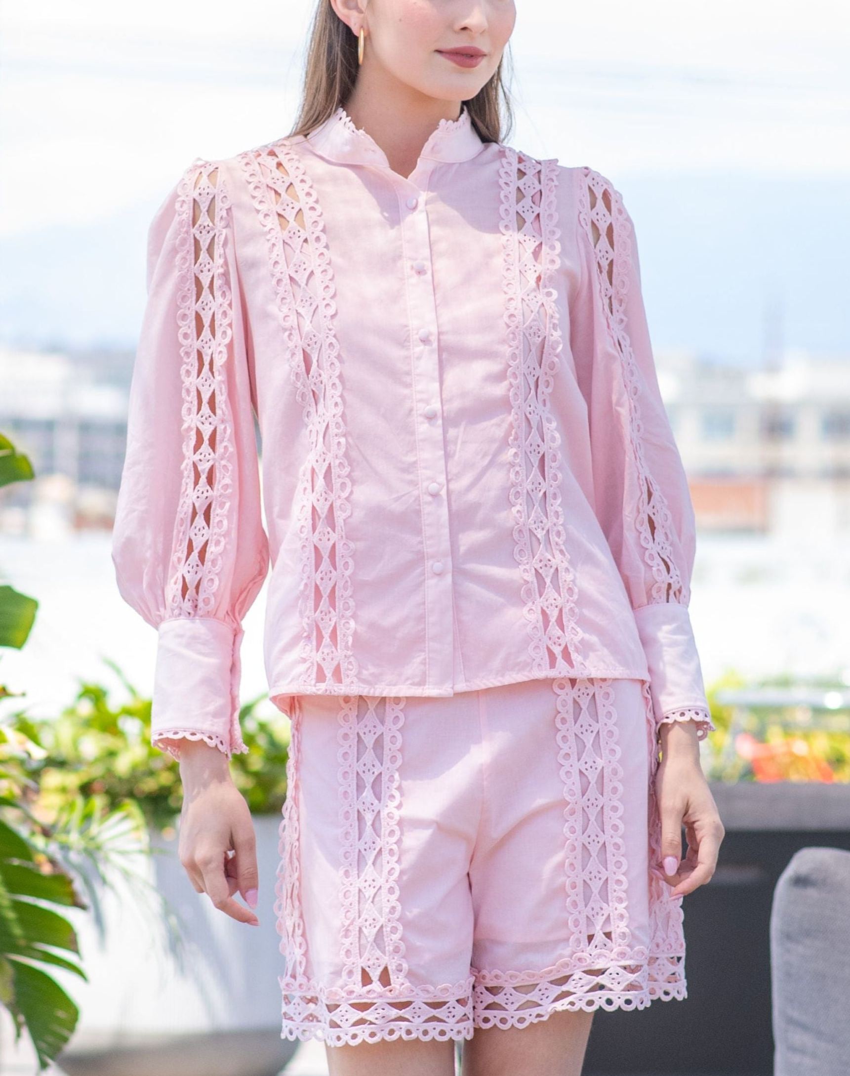 Laurie Lace Detailed Long Sleeve Cotton Set