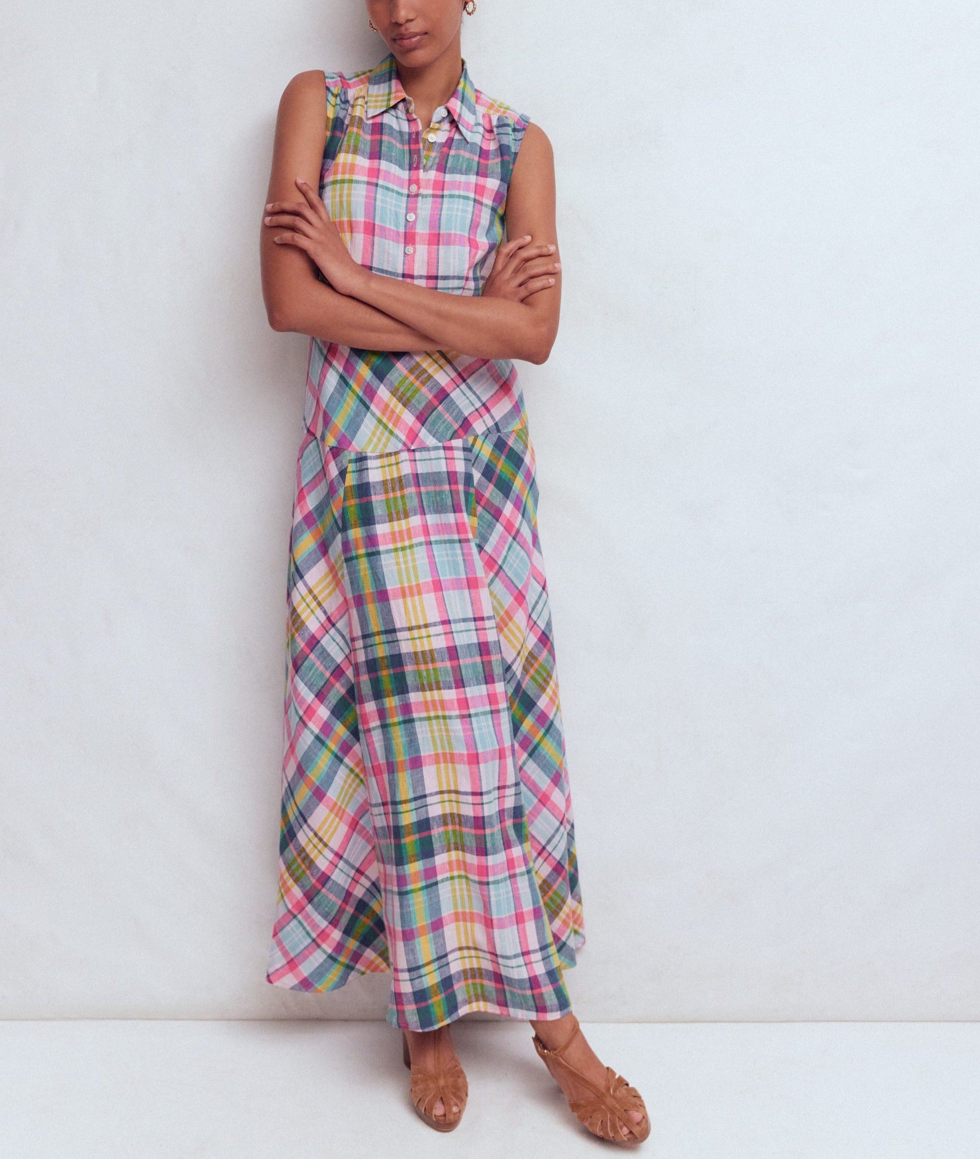 Erma Madras Linen Maxi Dress