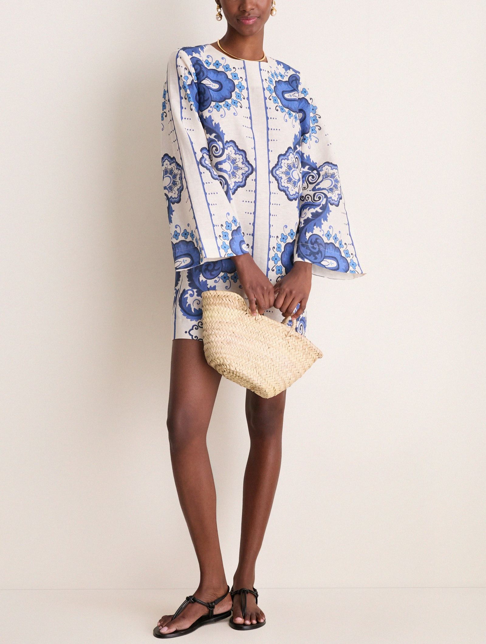 Ultramarine Medallion Cotton Linen Linden Mini Dress