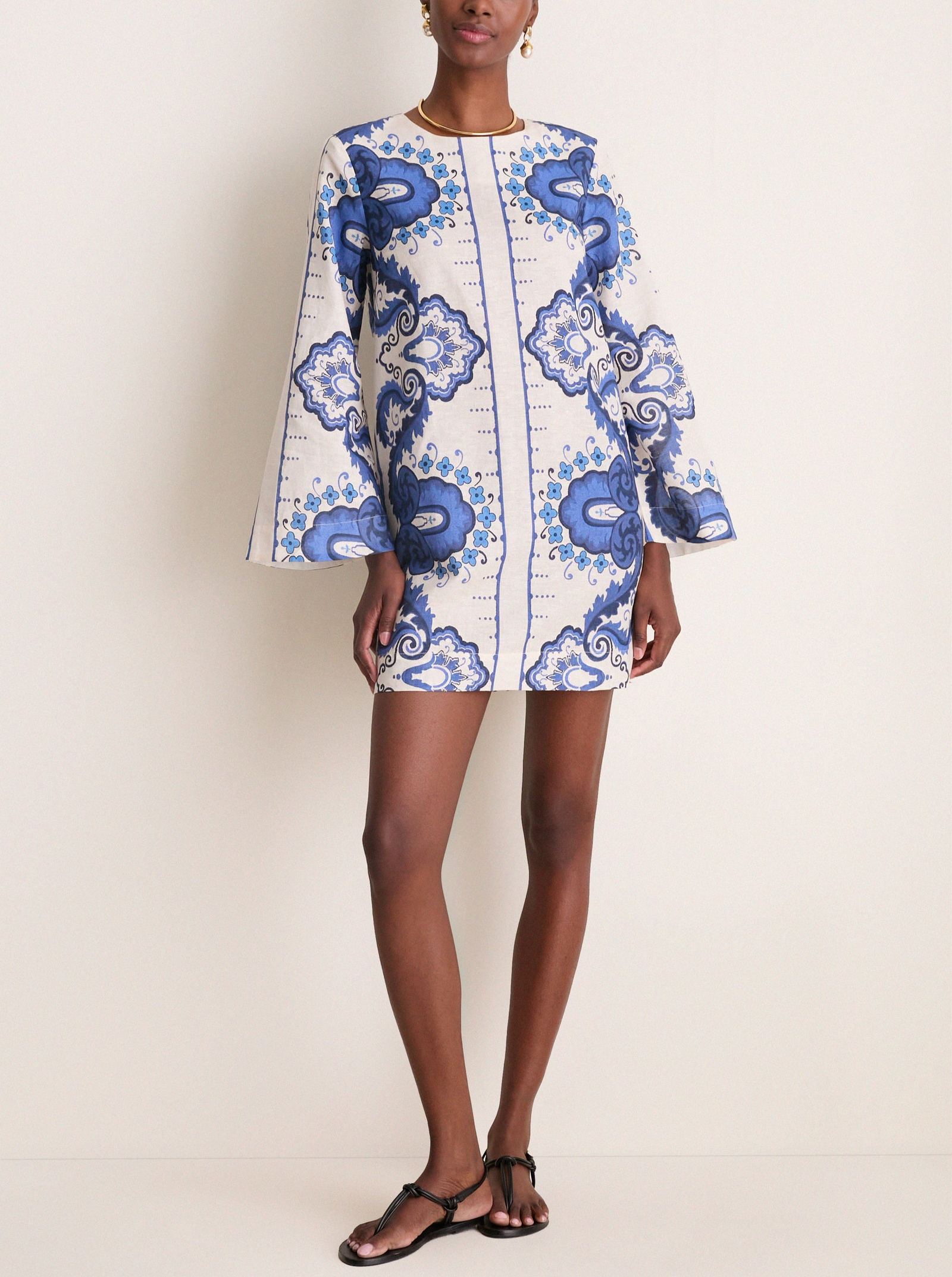 Ultramarine Medallion Cotton Linen Linden Mini Dress